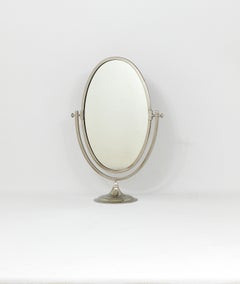 Beautiful Oval Silver Plated Brass tiltable Vanity Table Mirror, England, 1950s