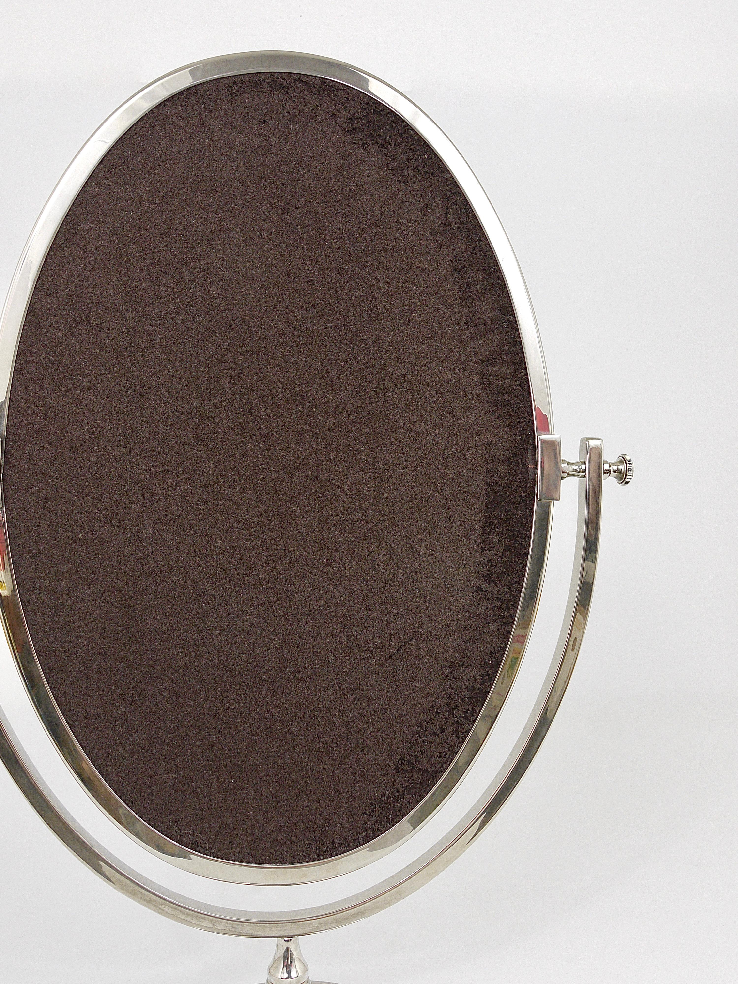 Beautiful Oval Silver Plated Brass tiltable Vanity Table Mirror, England, 1950s 14
