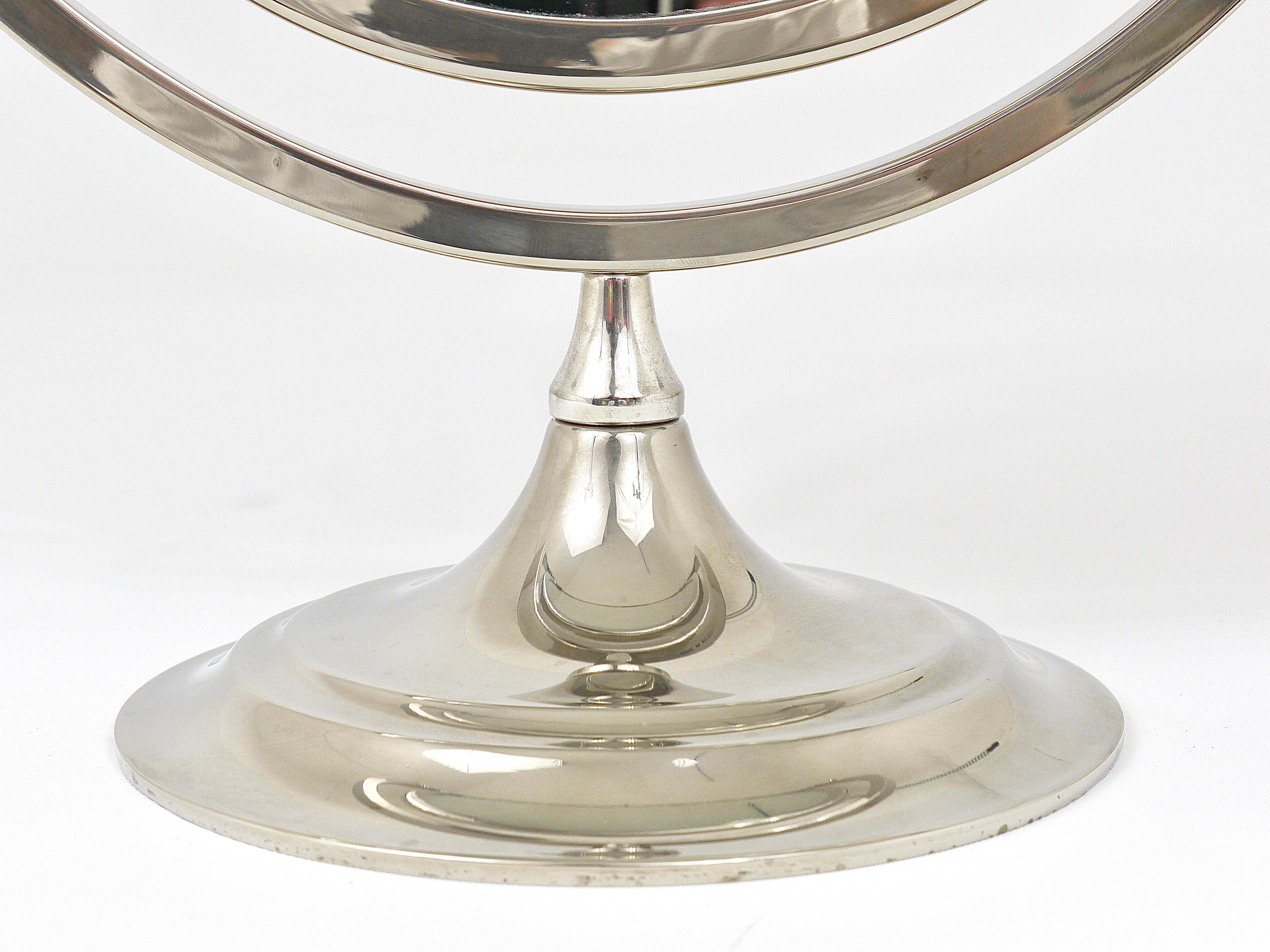 Beautiful Oval Silver Plated Brass tiltable Vanity Table Mirror, England, 1950s 2