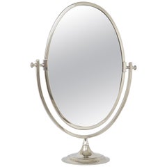 Vintage Beautiful Oval Silver Plated Brass tiltable Vanity Table Mirror, England, 1950s