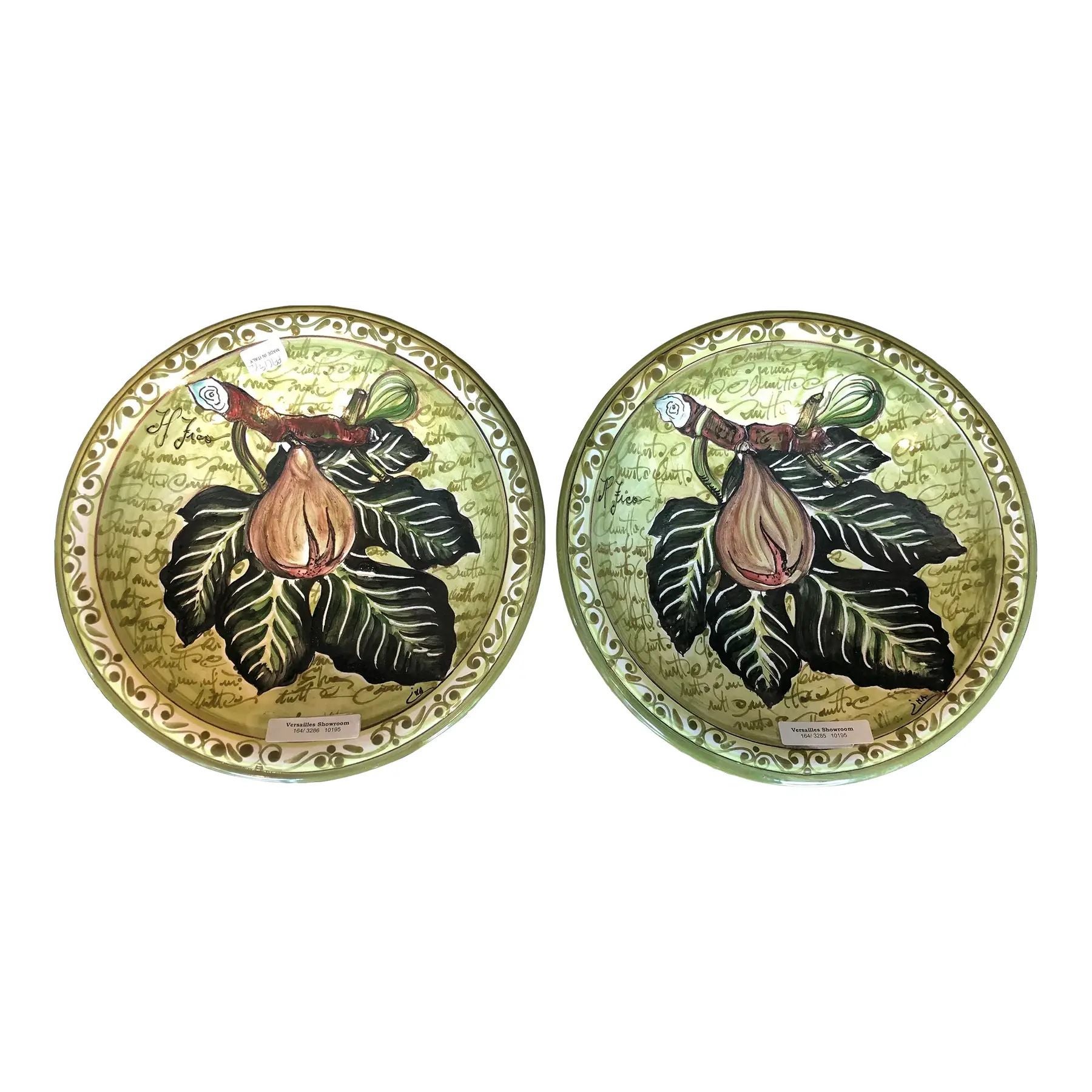 1990s Italian Hand-Painted Ceramic Fig Wall Plate Pair For Sale