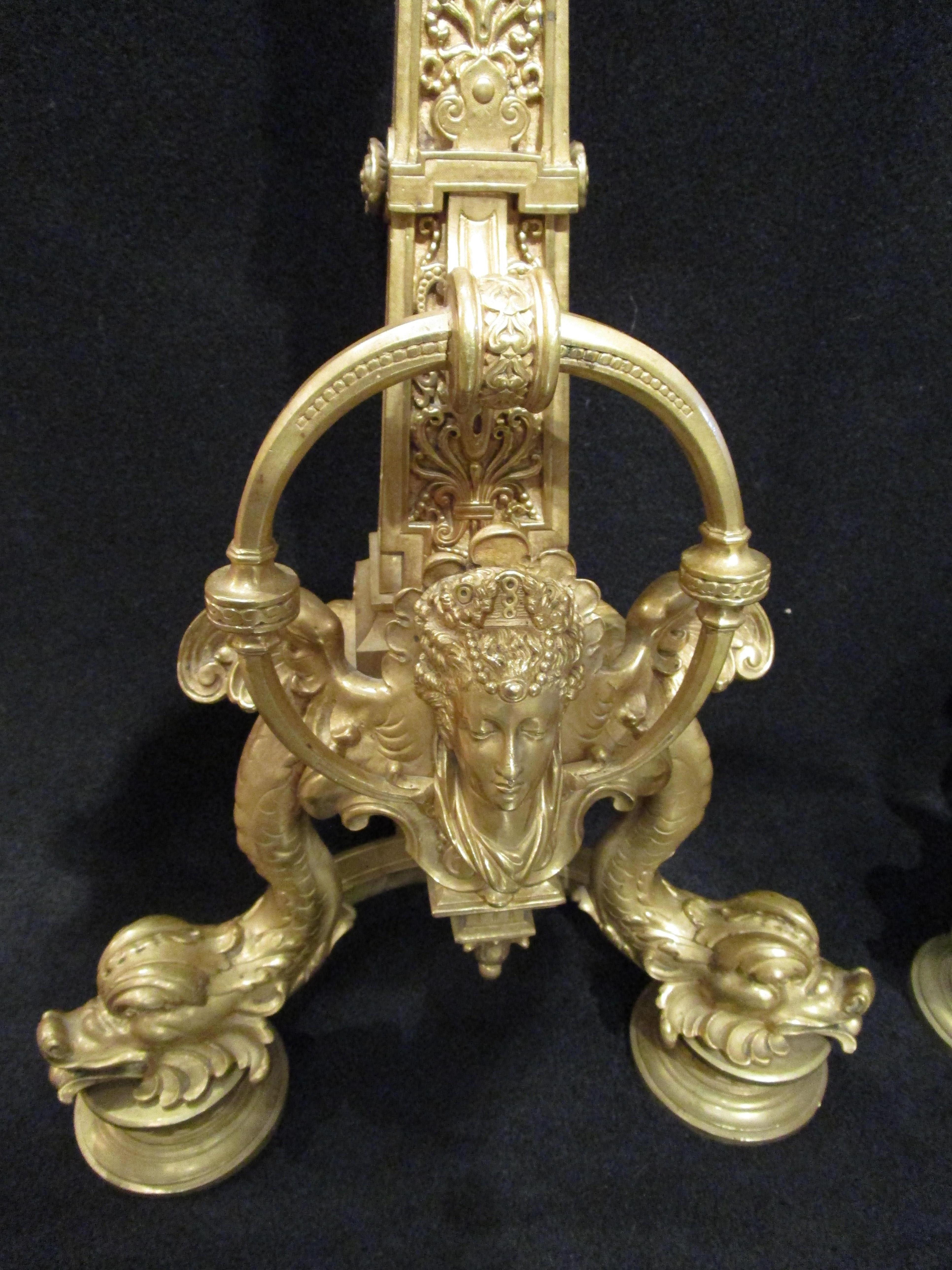 Gilt Beautiful Pair of 19th C French Empire Chenets For Sale