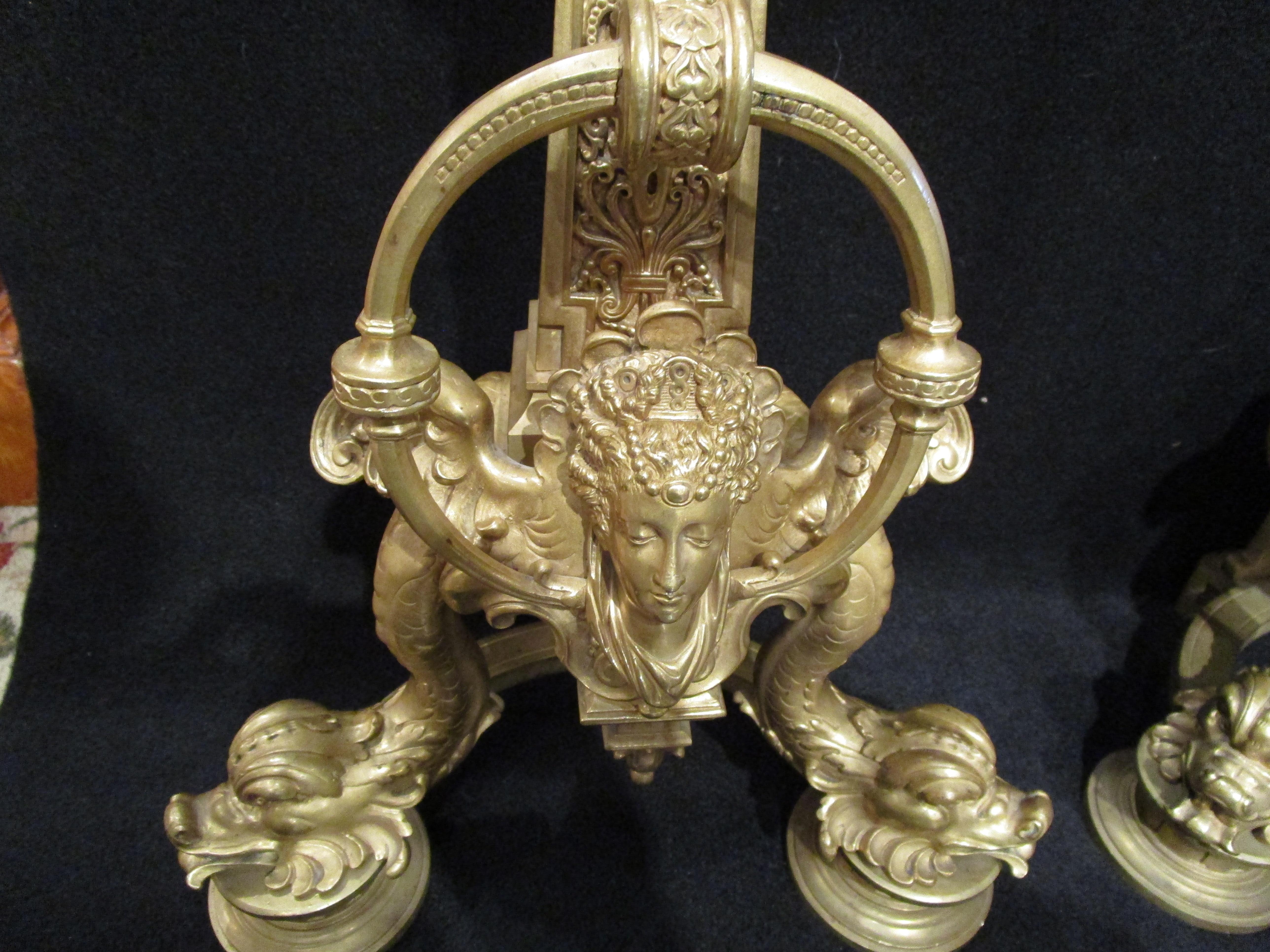 Bronze Beautiful Pair of 19th C French Empire Chenets For Sale