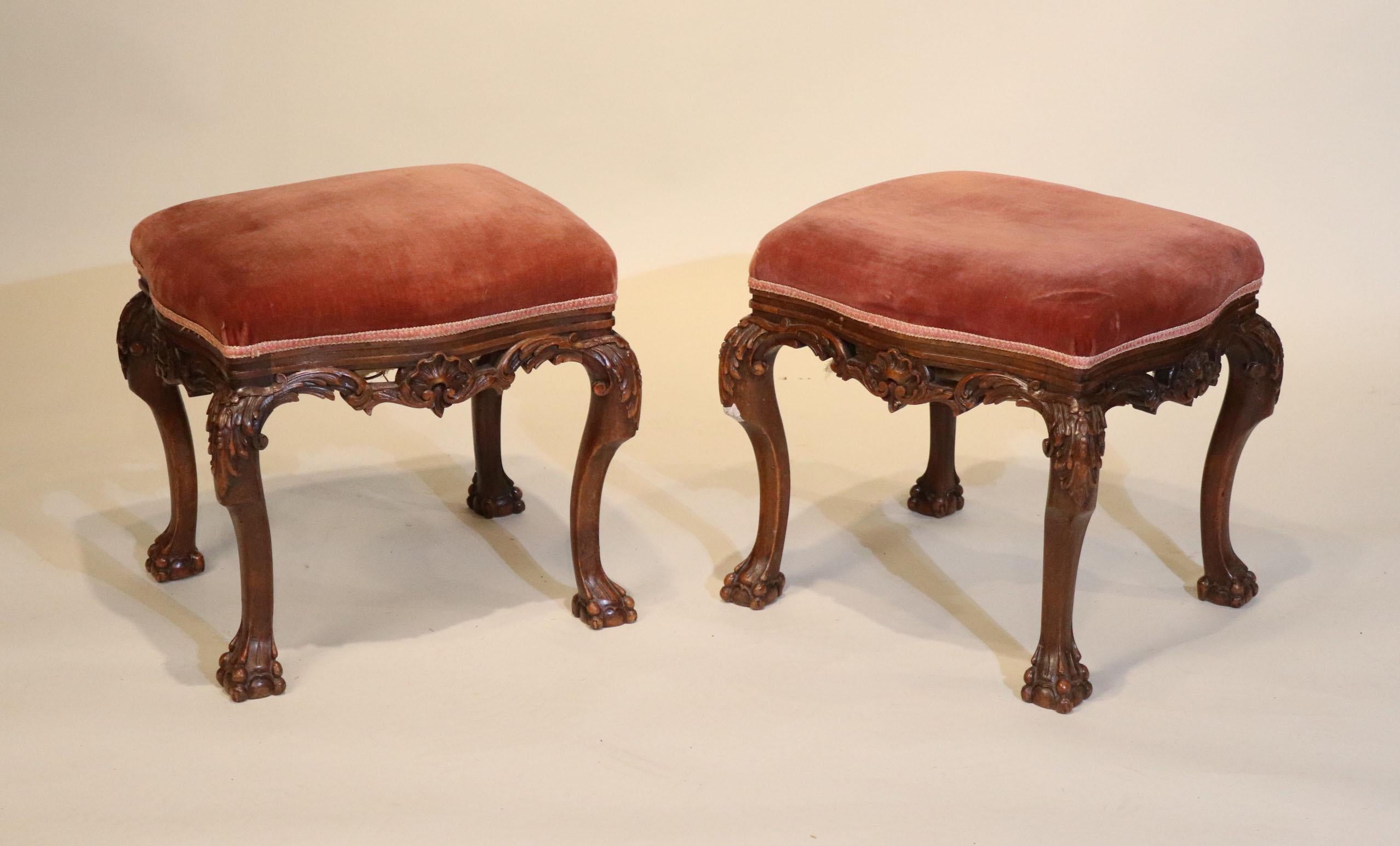 Hand-Carved Beautiful Pair of 19th Century Portuguese Mahogany Carved Benches For Sale