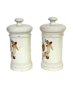 19th C. Pair of French Porcelain Lidded Apothecary Jars