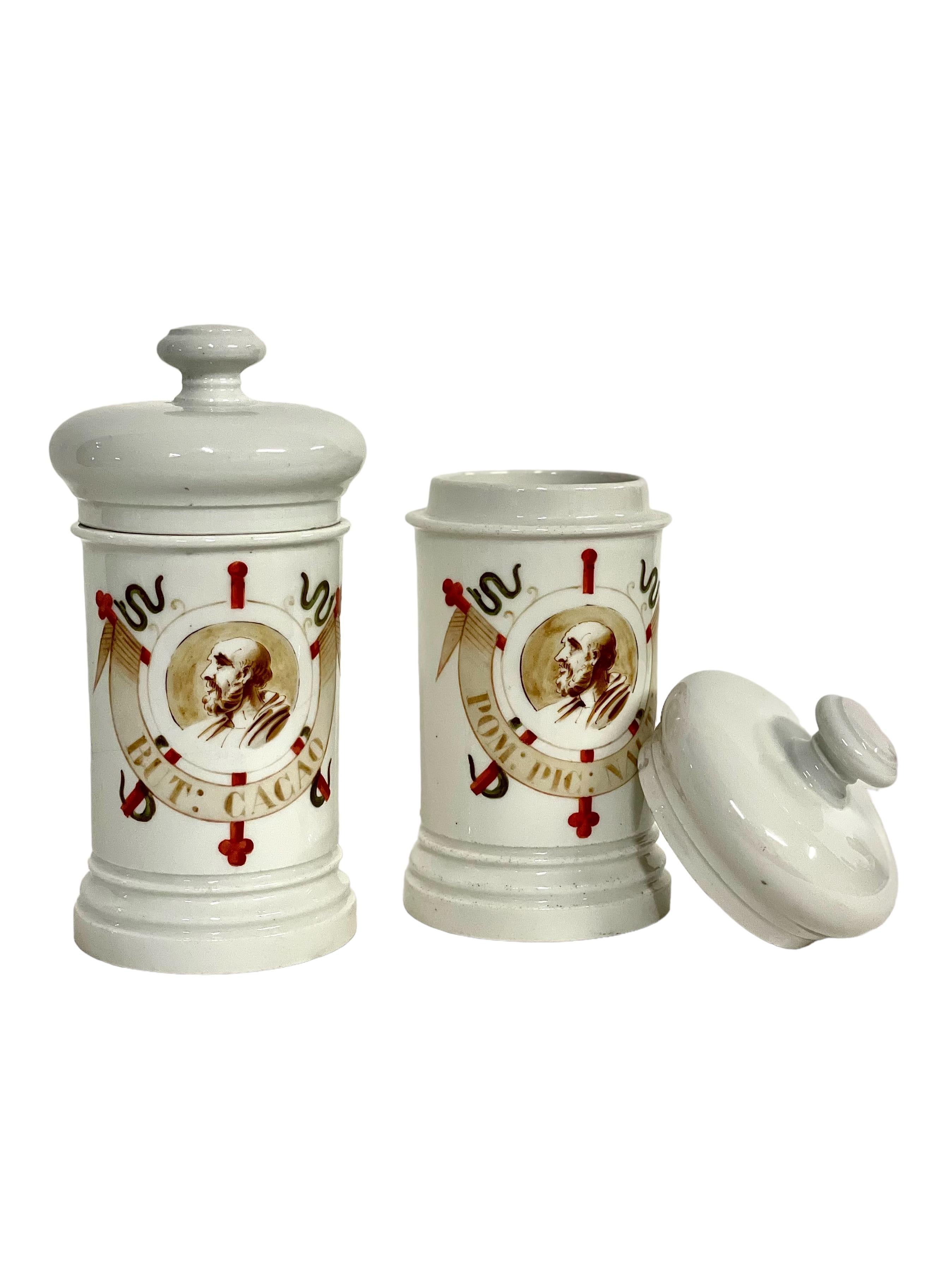Napoleon III 19th C. Pair of French Porcelain Lidded Apothecary Jars For Sale