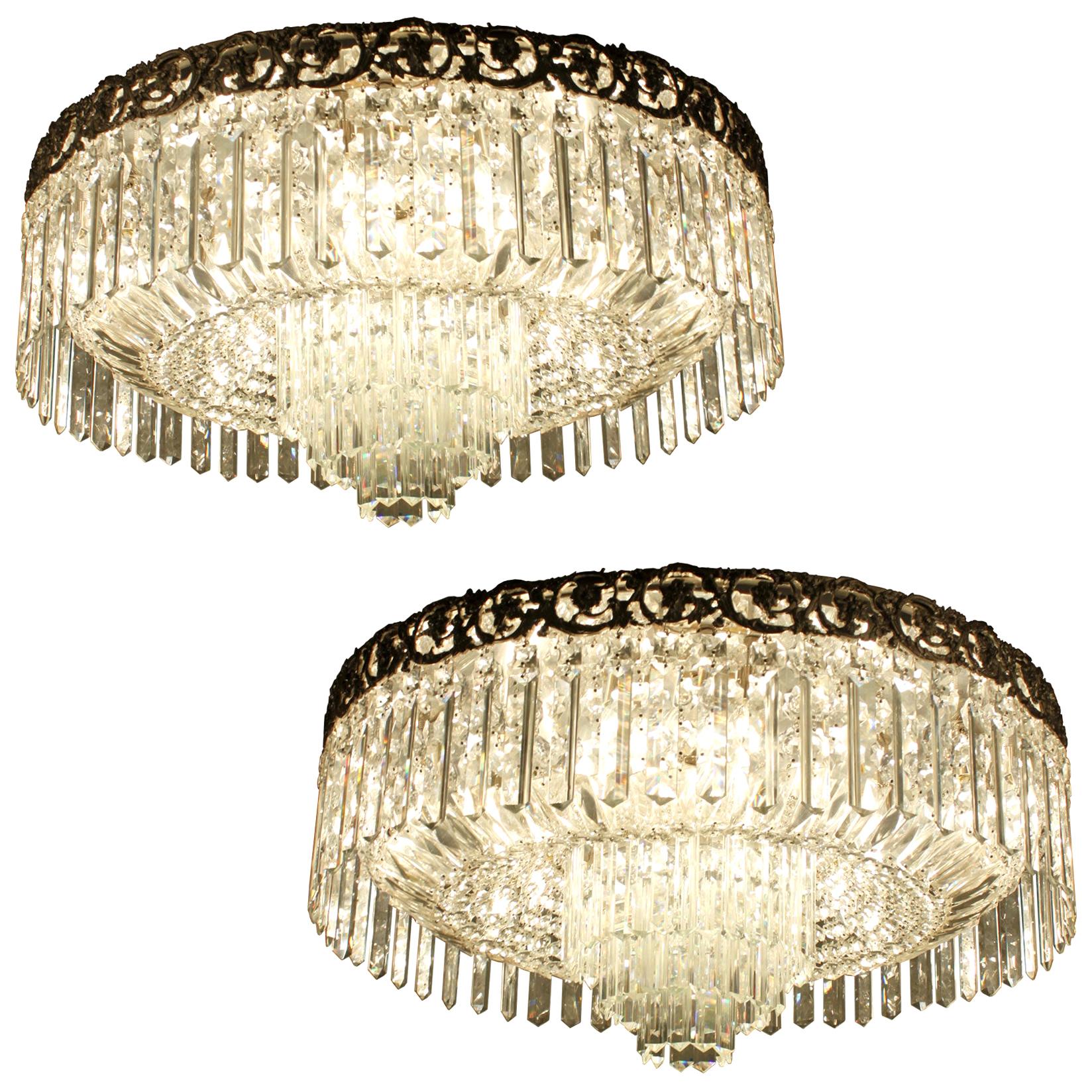 Beautiful Pair of Baccarat Crystal Art Nouveau Silver Chandeliers