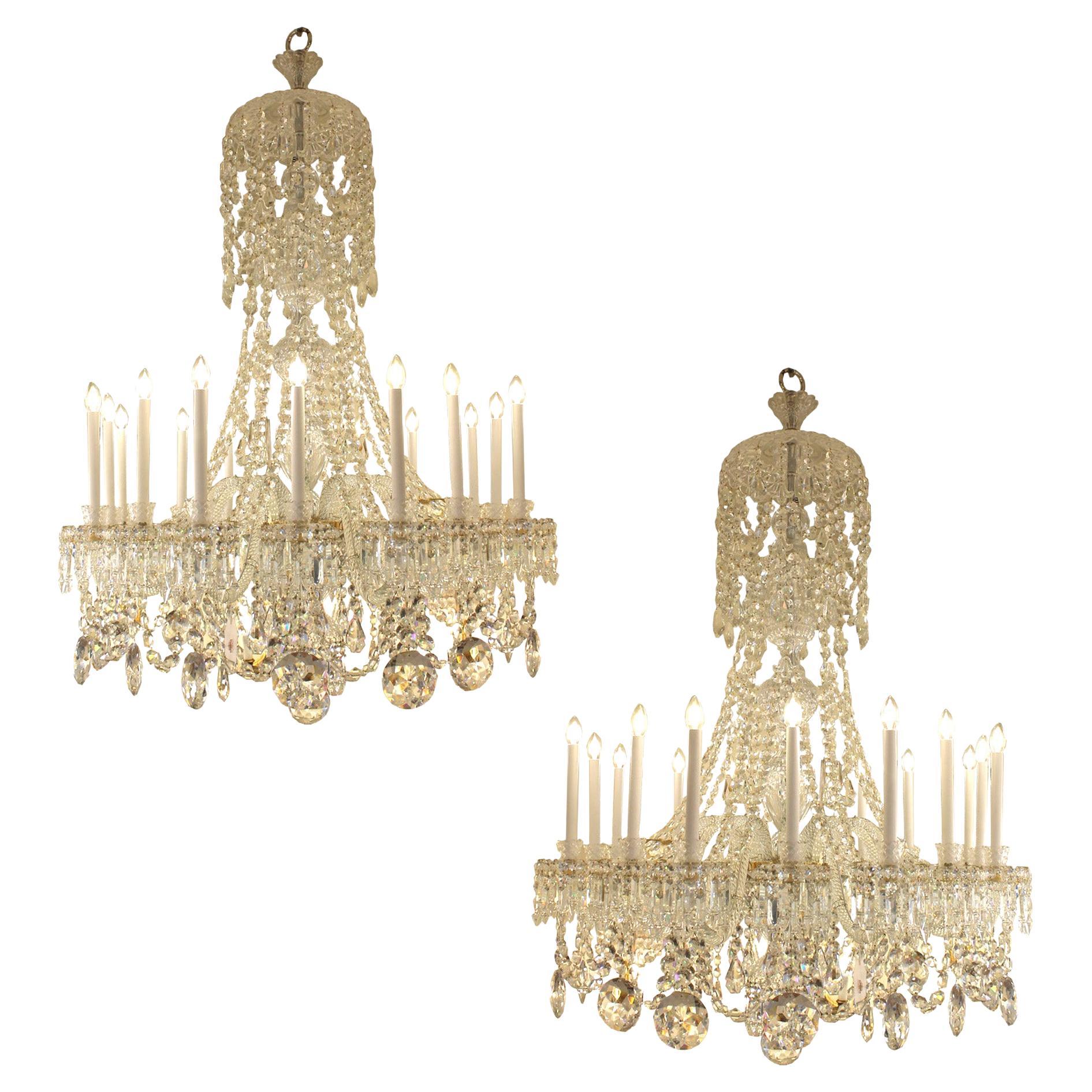 A beautiful pair of French Baccarat Crystal chandeliers with 16 lights For Sale