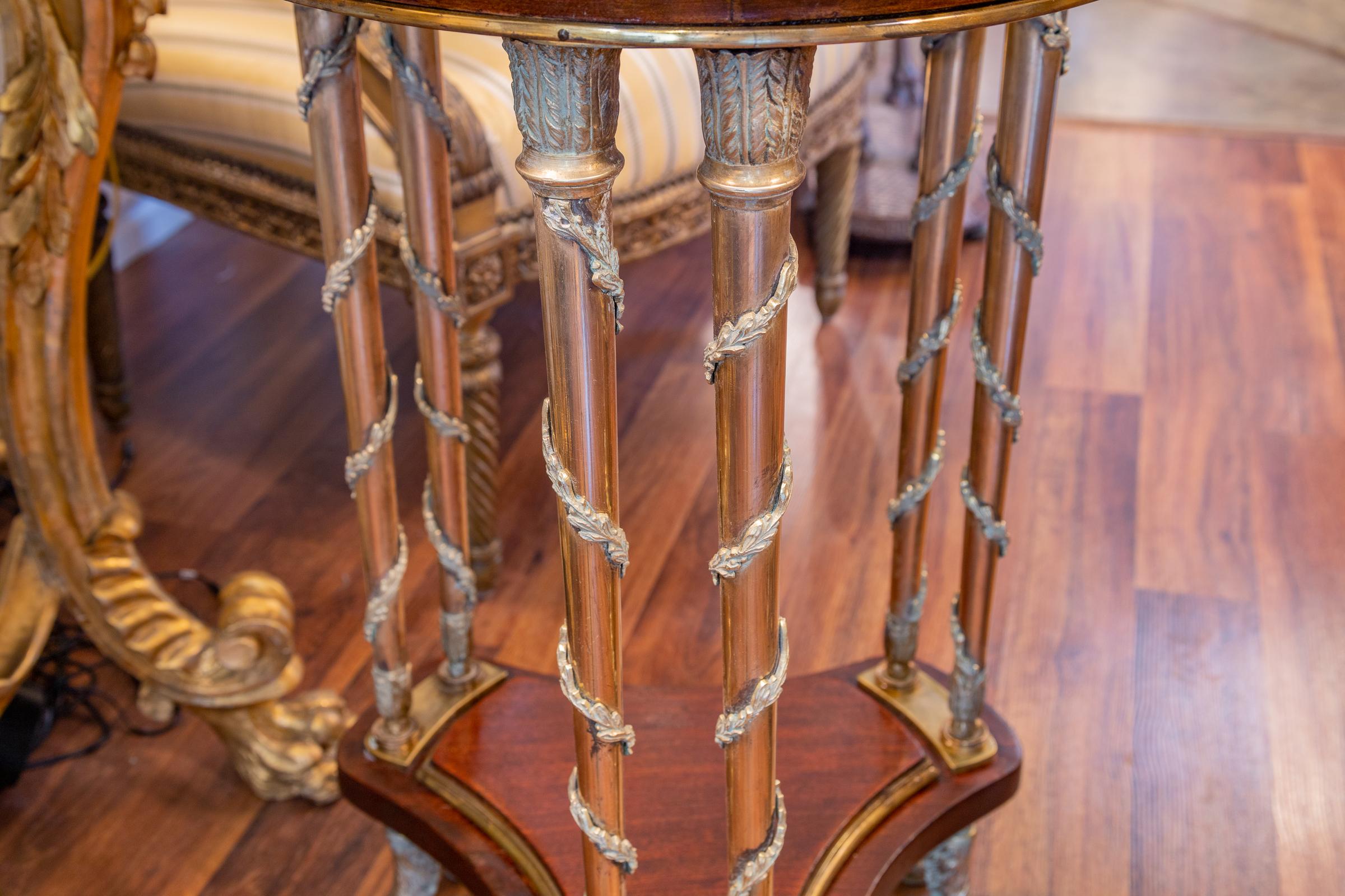 19th Century Beautiful Pair of French Mahogany and Gilt Bronze Gueridons After Weisweiler