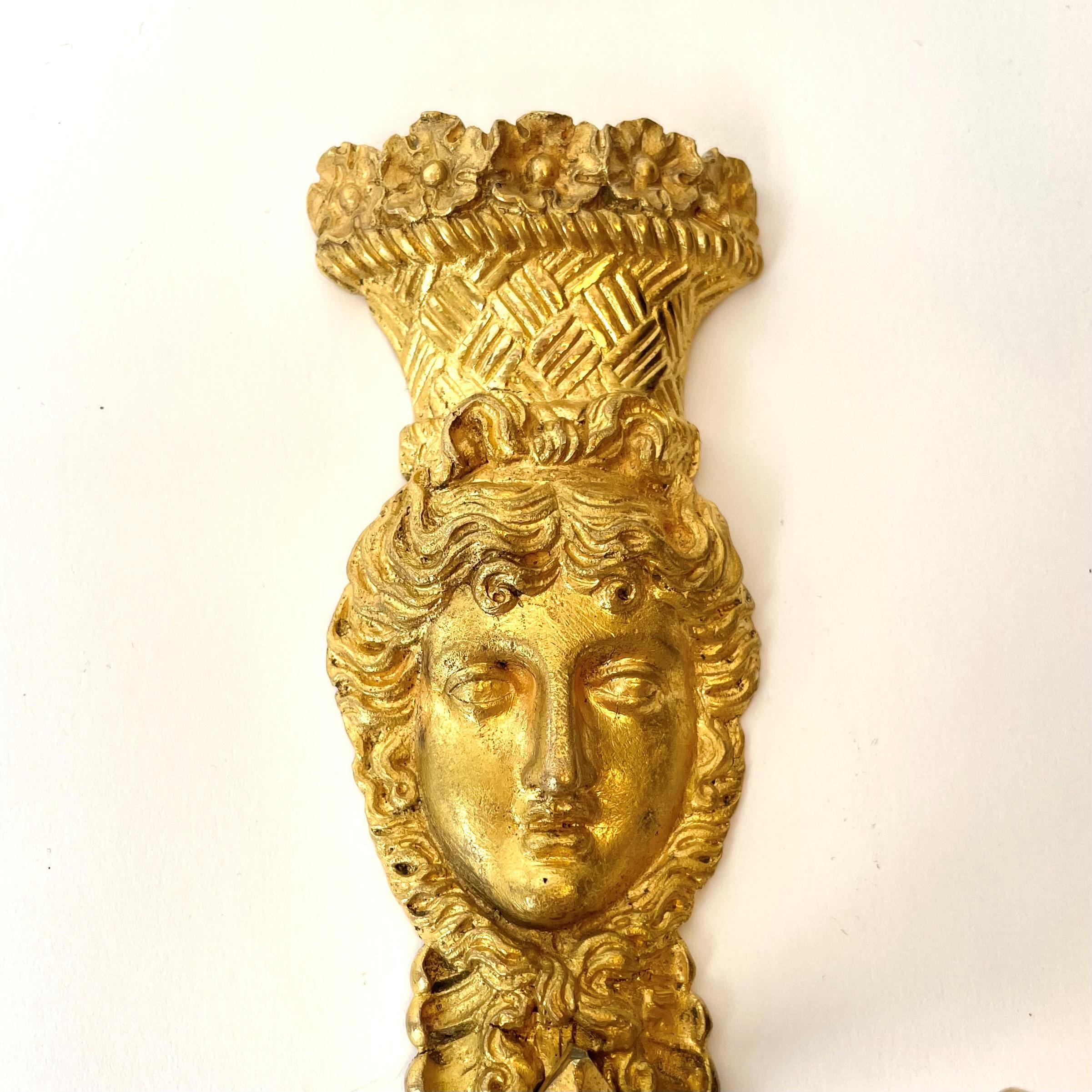 Gold Plate Beautiful Pair of Gilt Bronze Empire Appliques from the 1820s For Sale