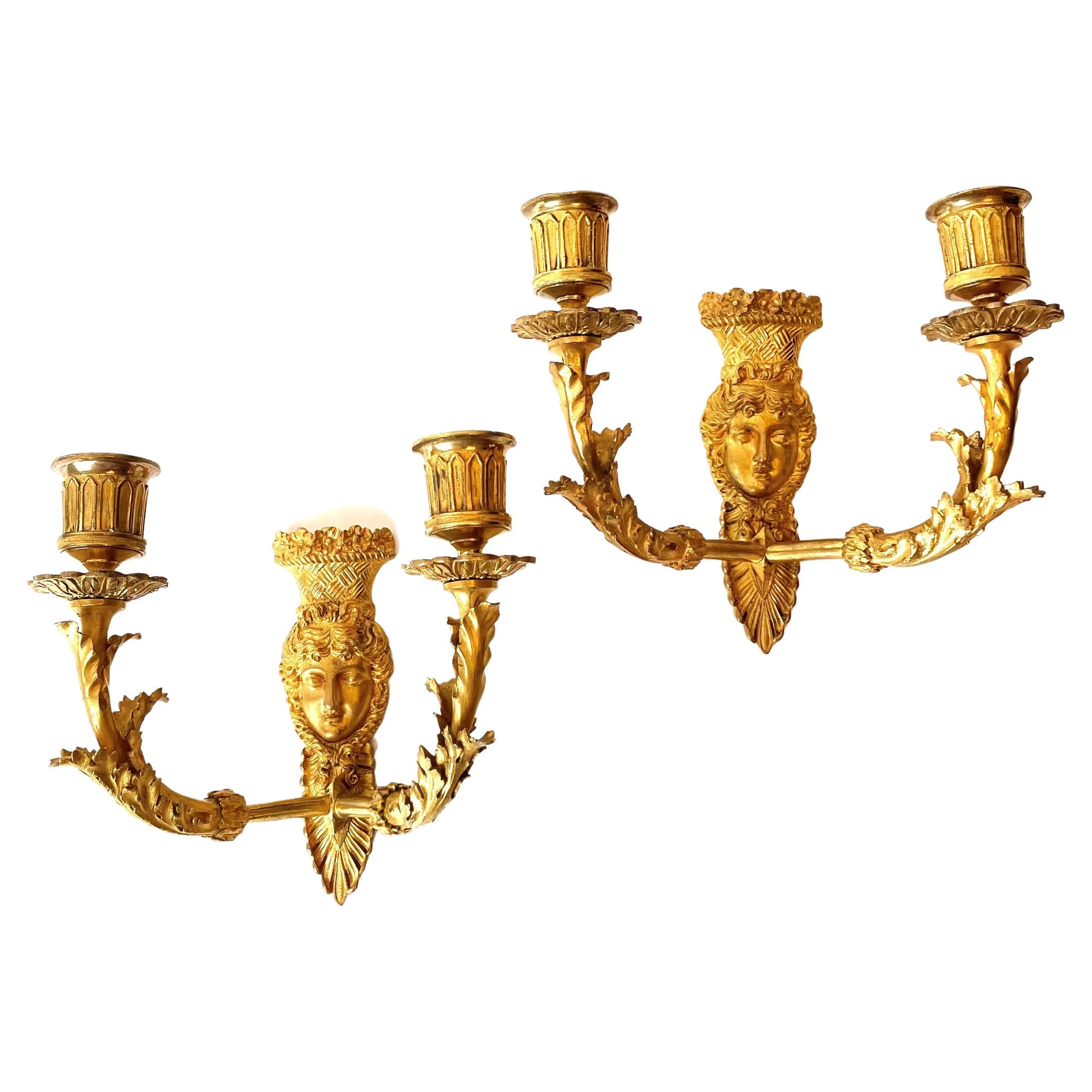 Beautiful Pair of Gilt Bronze Empire Appliques from the 1820s For Sale