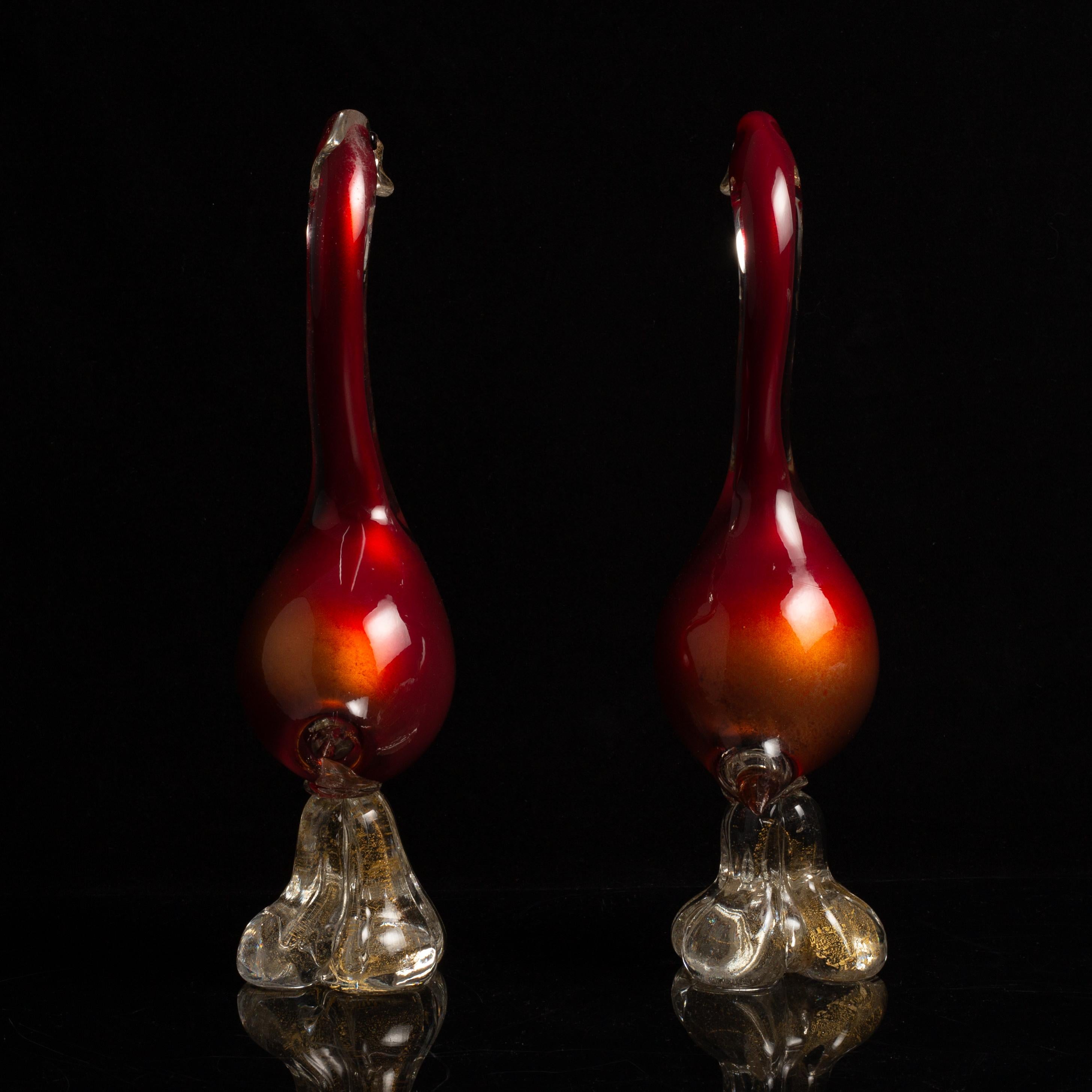 Vetro Una bella coppia di anatre italiane di Murano in stile Hollywood Regency in vendita
