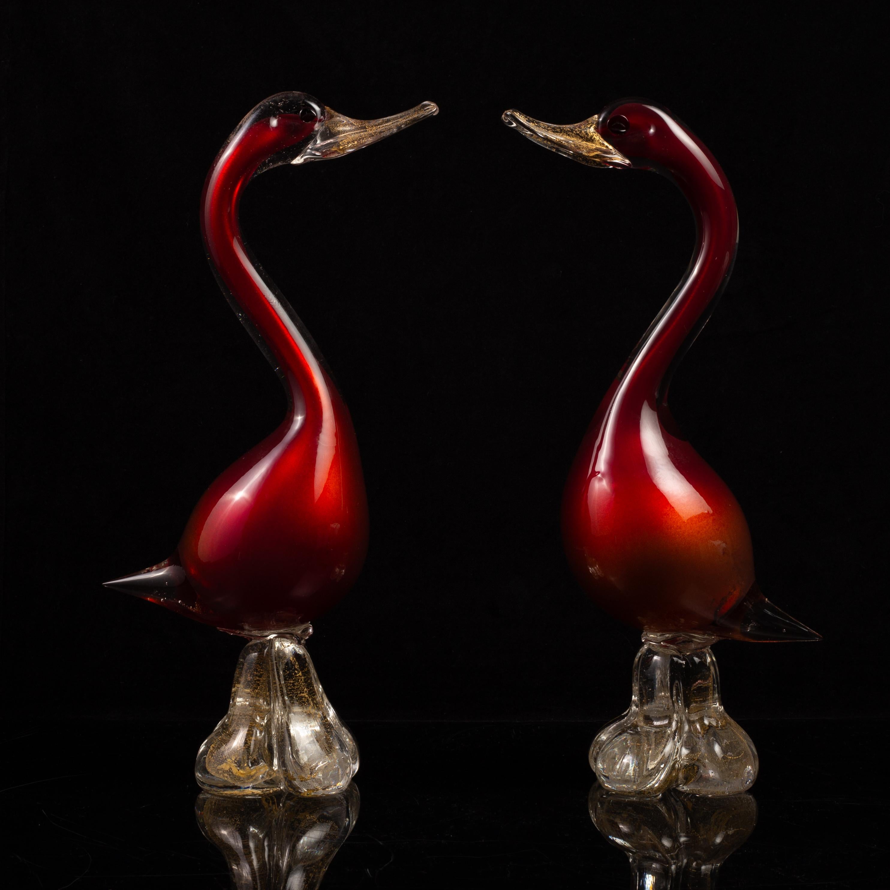 Una bella coppia di anatre italiane di Murano in stile Hollywood Regency in vendita 1