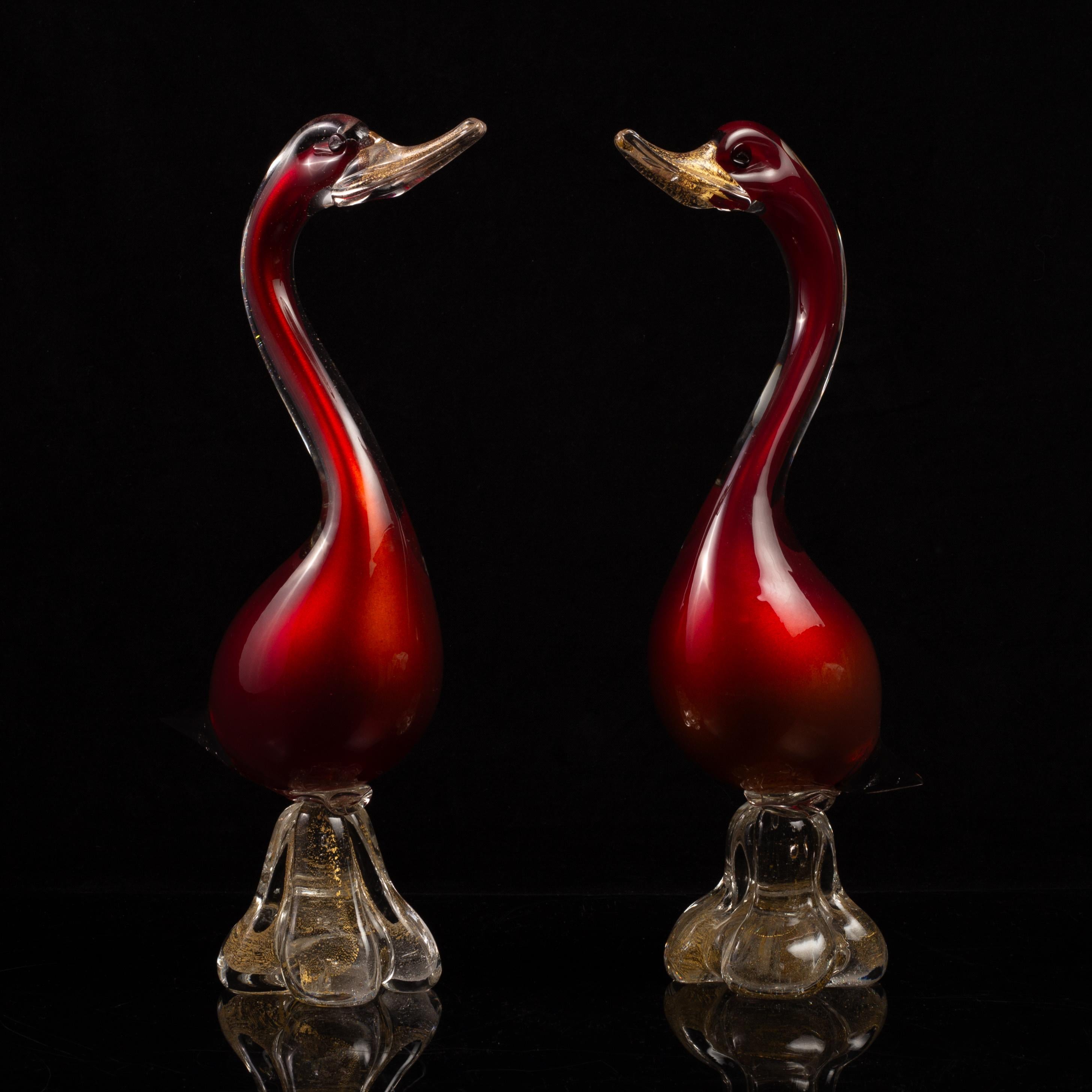 Una bella coppia di anatre italiane di Murano in stile Hollywood Regency in vendita 2