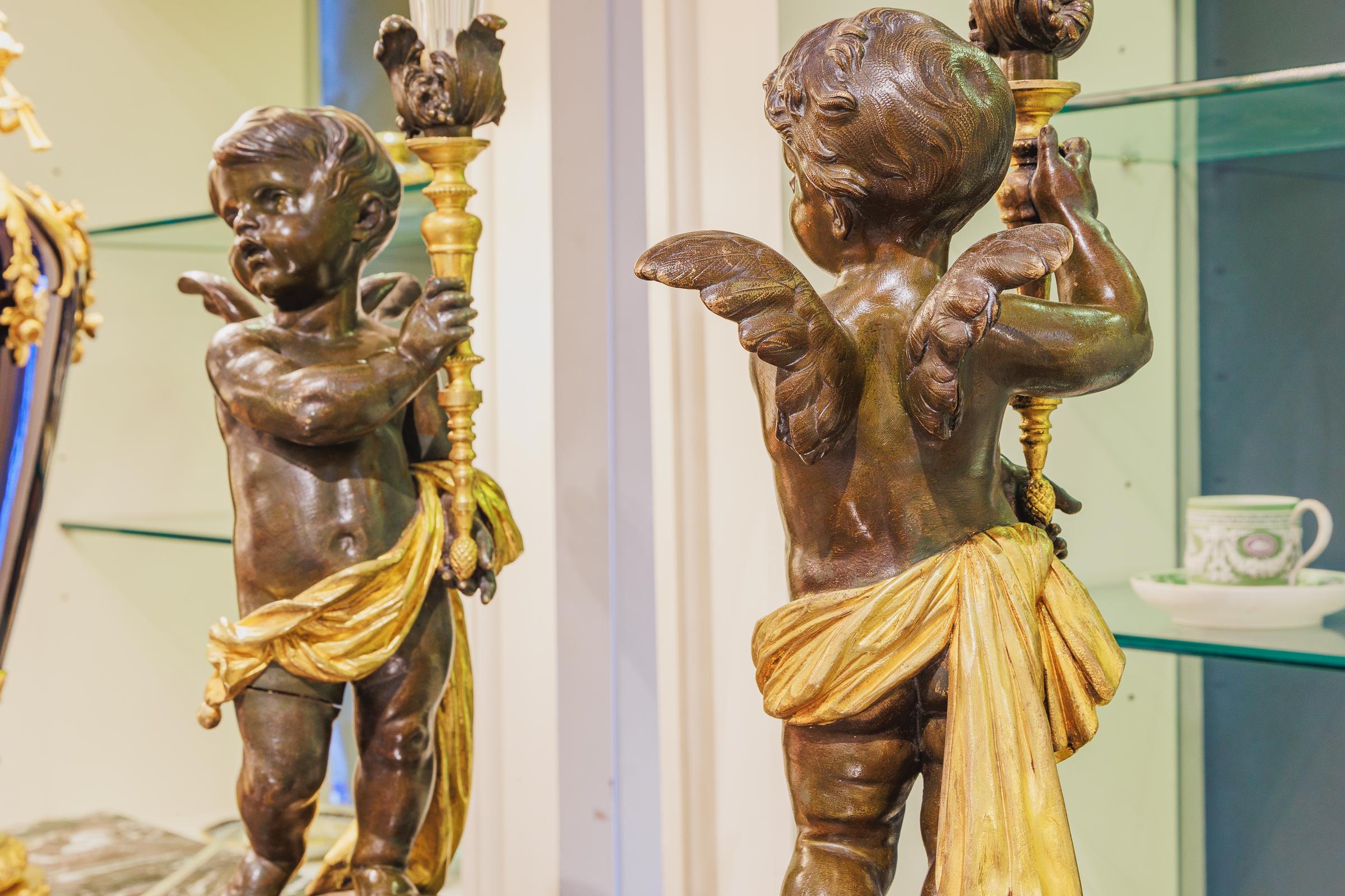 Beautiful Pair of Large 19th Century Bronzes of Cherubs by Victor Paillard For Sale 1