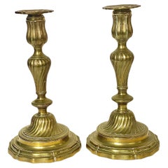 Beautiful Pair of Louis XV Period Bronze Baluster-Shaped Candlesticks