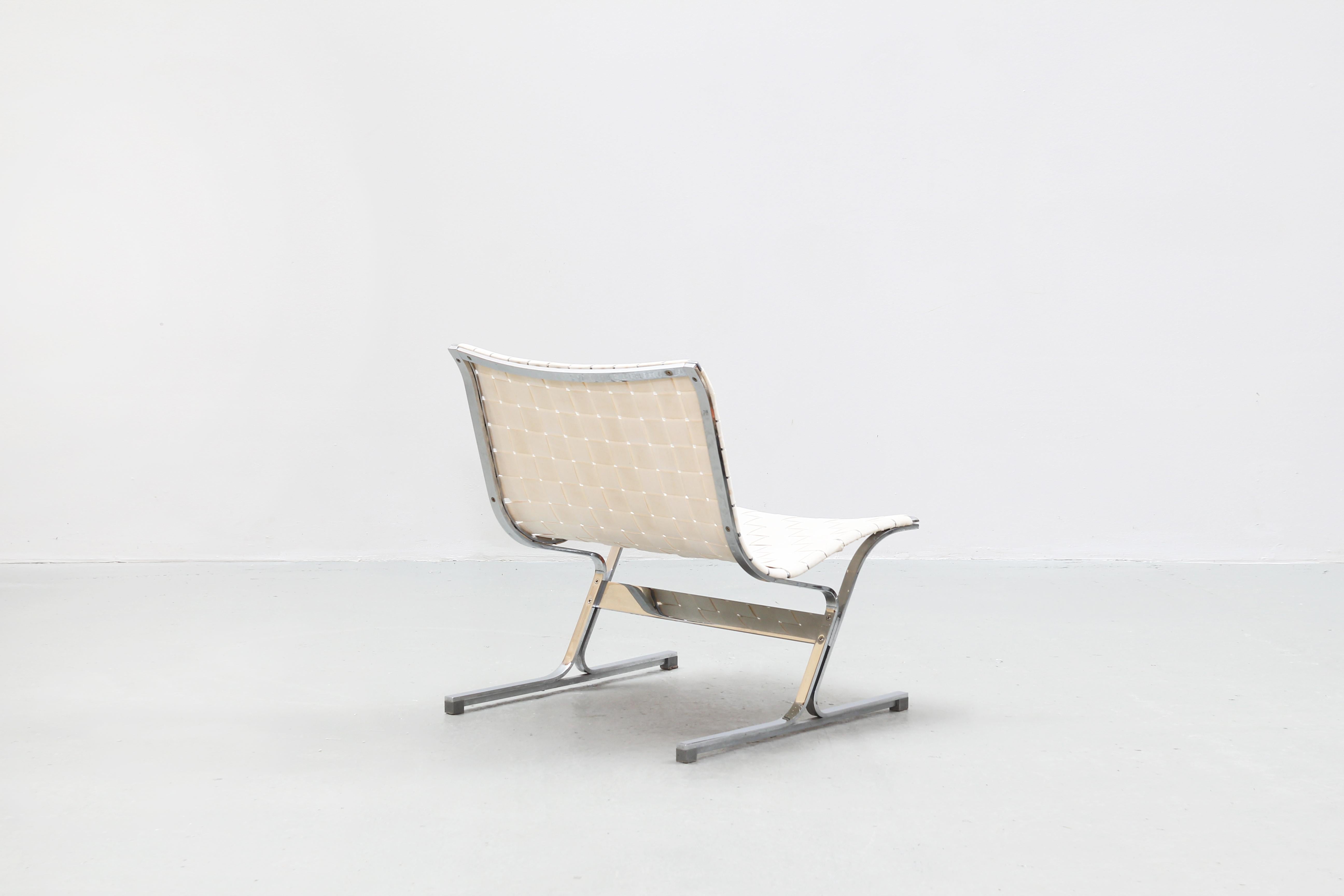 Steel Beautiful Pair of Italian Lounge Chairs by Ross Littell for ICF, Italy For Sale
