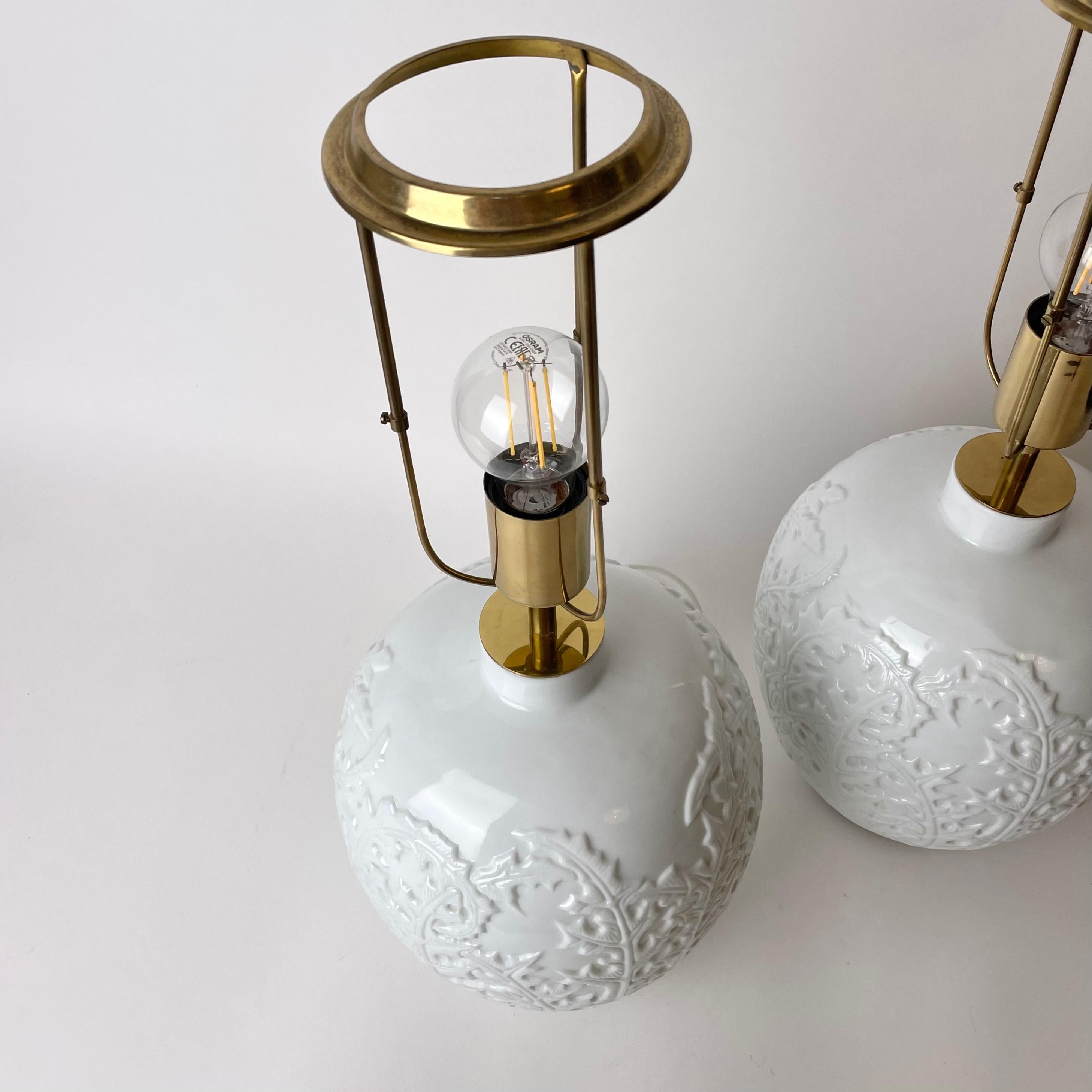 Swedish Beautiful Pair of Table Lamps from Firma Svenskt Tenn, Sweden in Opaline Glass