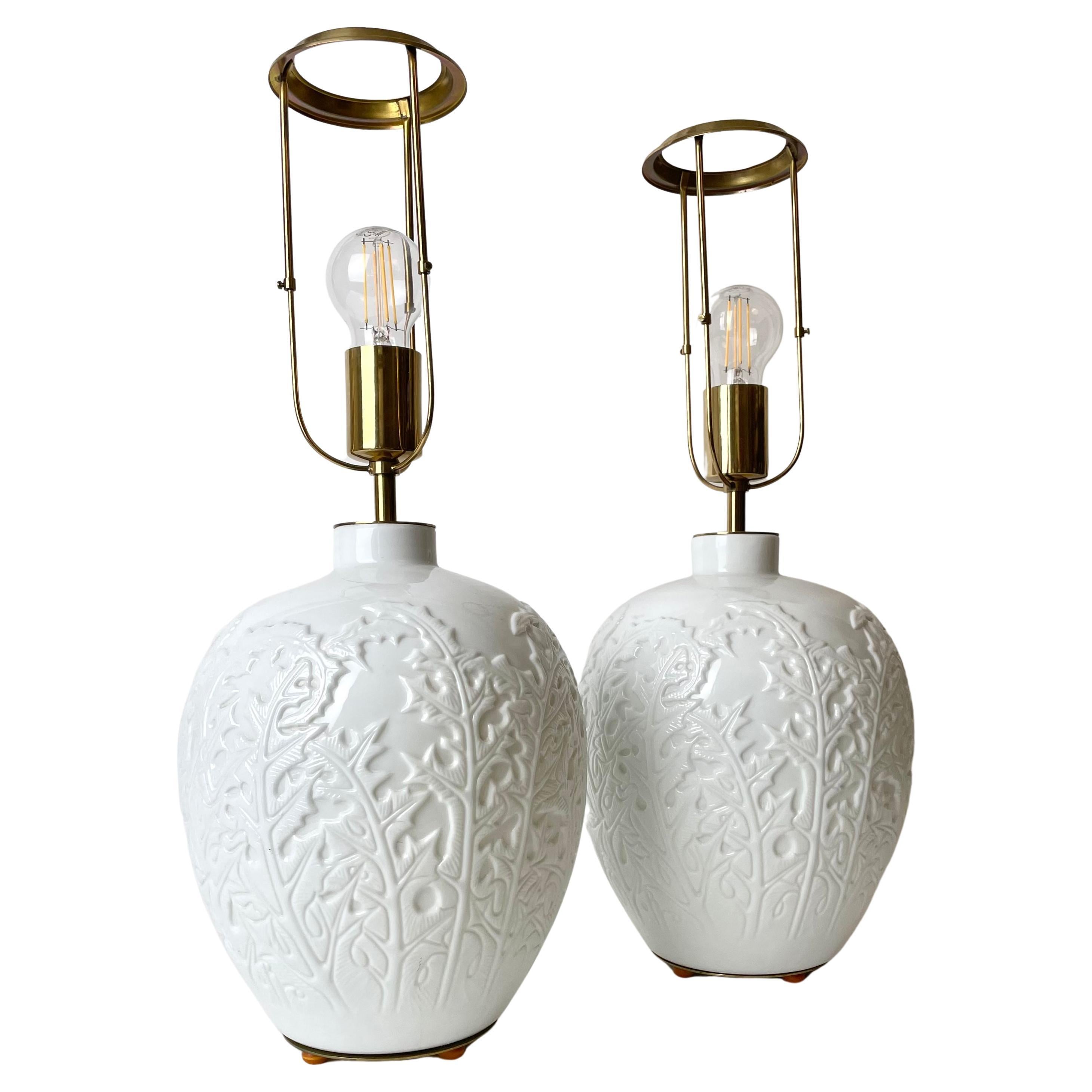 Beautiful Pair of Table Lamps from Firma Svenskt Tenn, Sweden in Opaline Glass