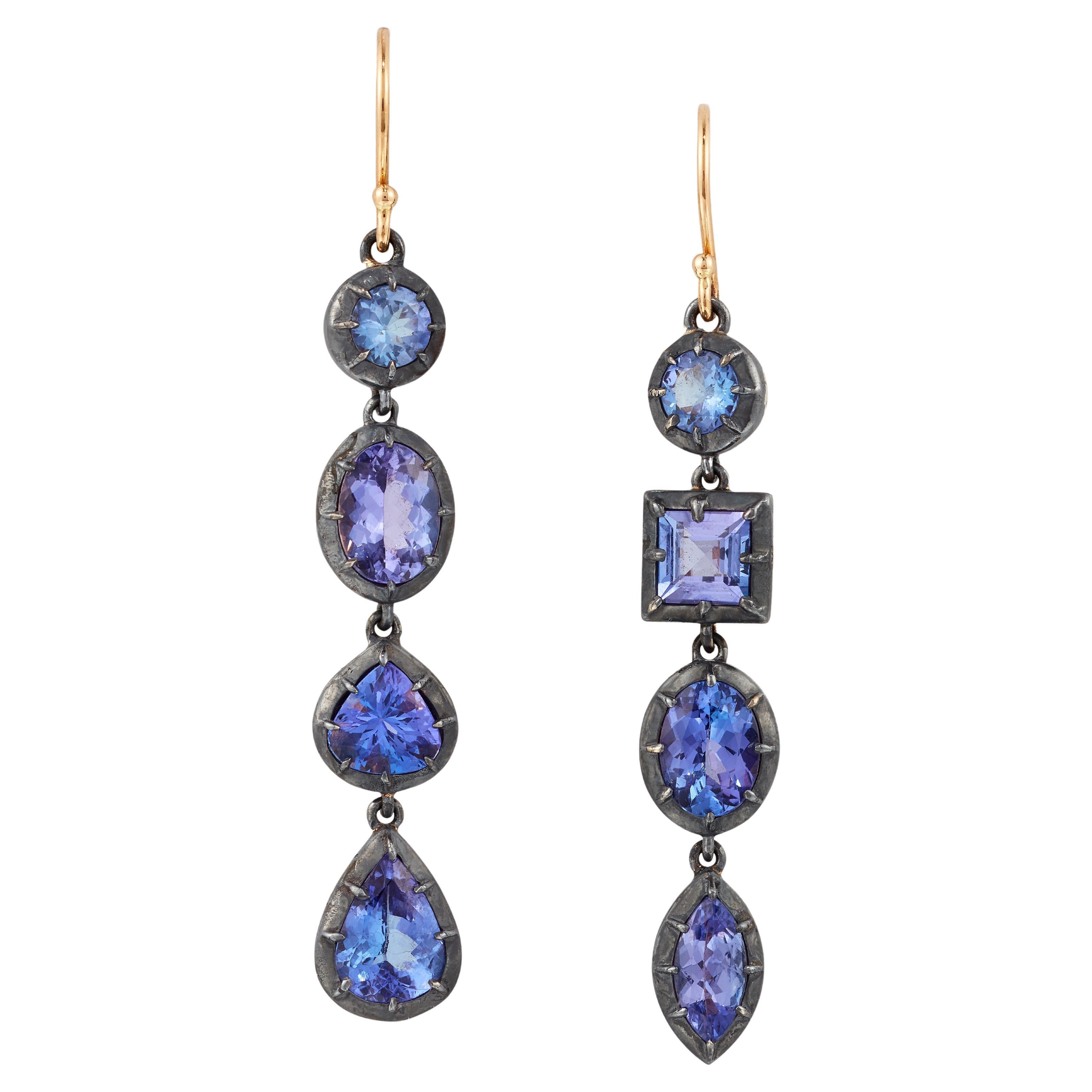 Beautiful Pair of Tanzanite Multi Shape Earrings For Sale