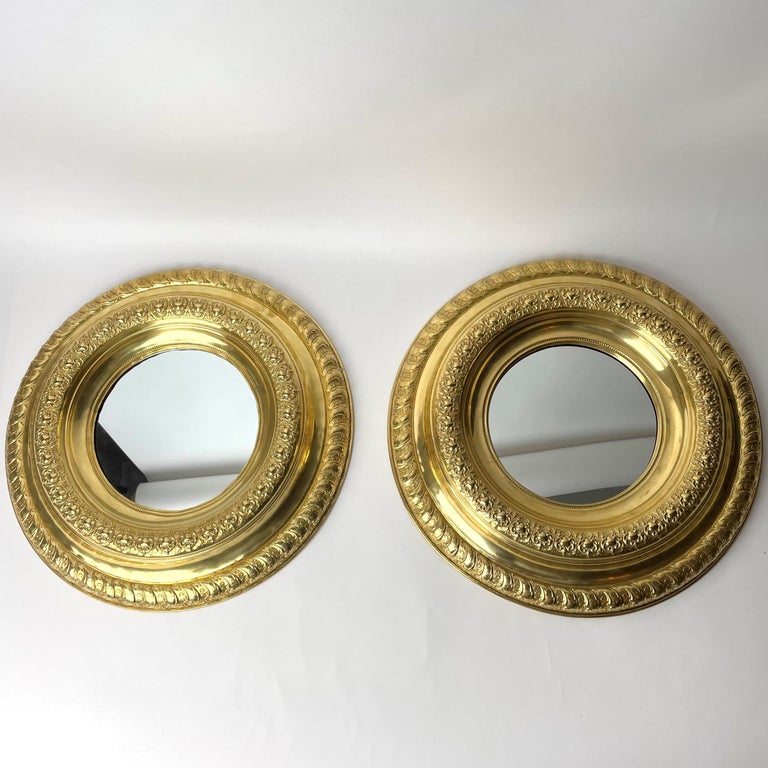 Beautiful Pair of Wall Mirrors in Brass from Late 19th Century For Sale