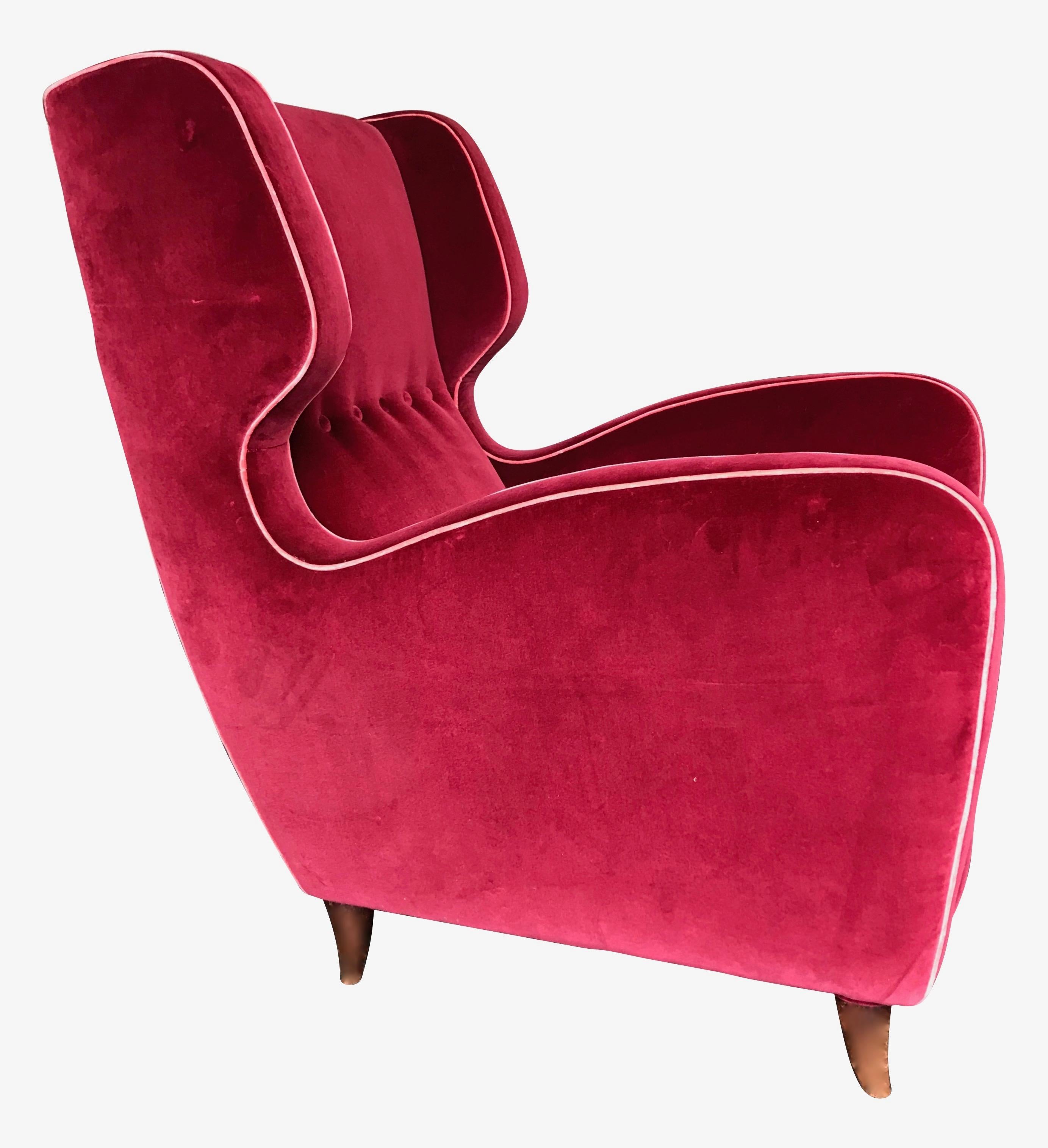 Upholstery Beautiful Pair of Wing Backed Armchairs Attributed to Guglielmo Ulrich
