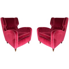 Beautiful Pair of Wing Backed Armchairs Attributed to Guglielmo Ulrich