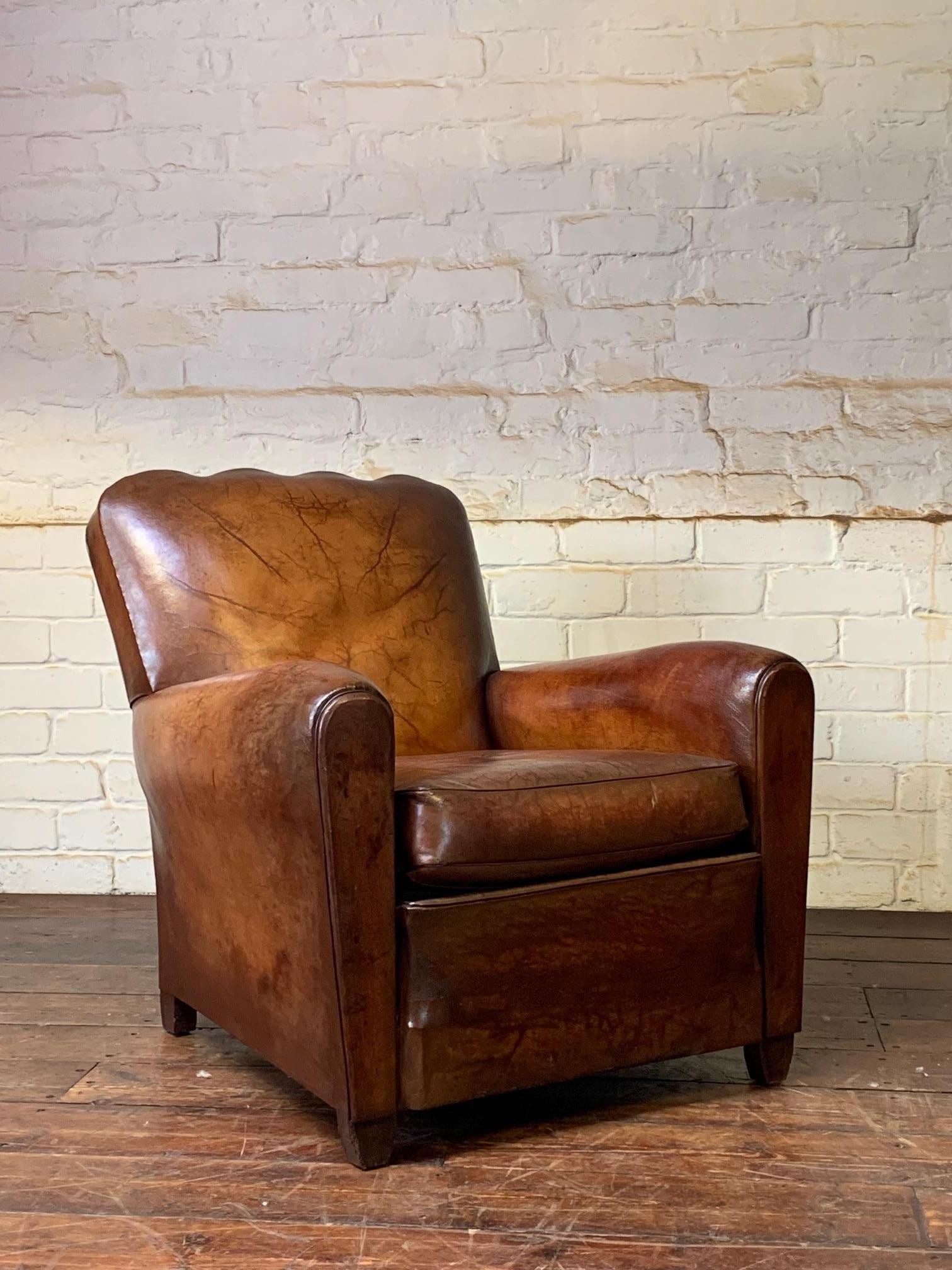 A Beautiful & Rare French Leather Club Chair, Circa 1950’s For Sale 6