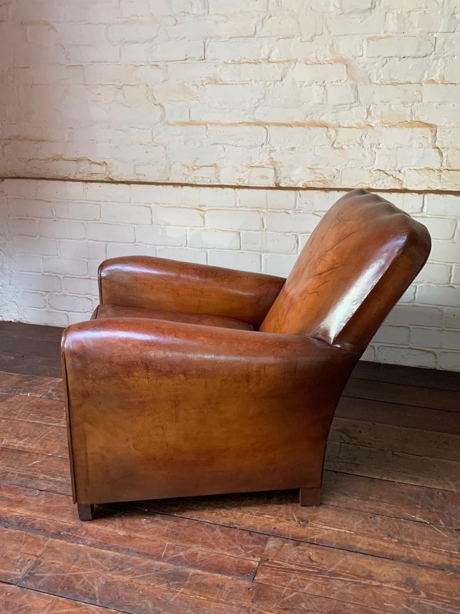 Mid-Century Modern A Beautiful & Rare French Leather Club Chair, Circa 1950’s For Sale