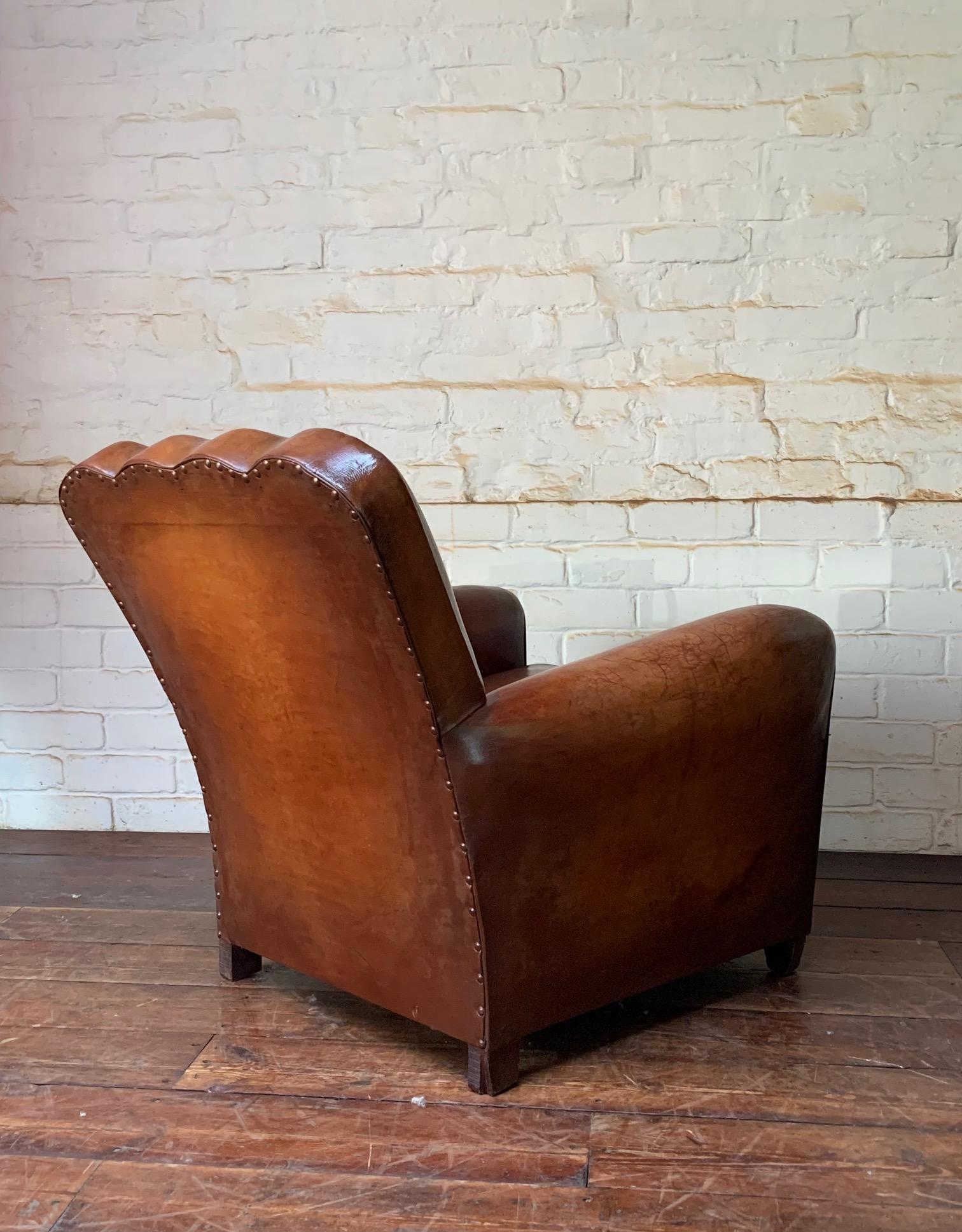 20th Century A Beautiful & Rare French Leather Club Chair, Circa 1950’s For Sale