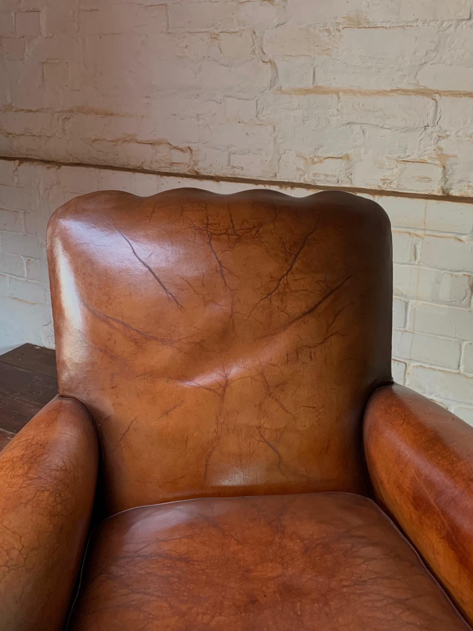 A Beautiful & Rare French Leather Club Chair, Circa 1950’s For Sale 3