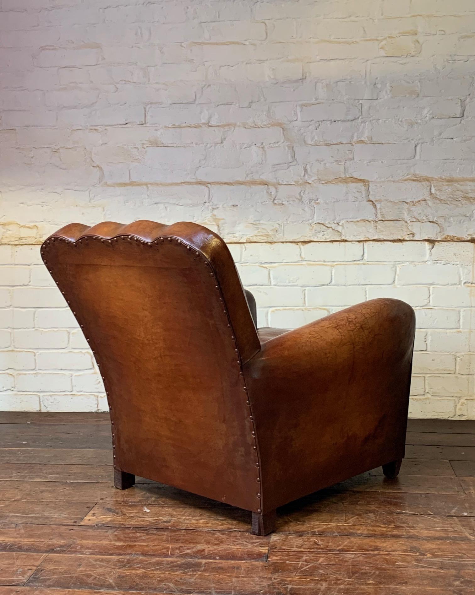 A Beautiful & Rare French Leather Club Chair, Circa 1950’s For Sale 4
