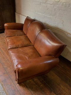 A Beautiful & Rare French Leather Club Sofa Havana Moustache Model Circa 1950’s