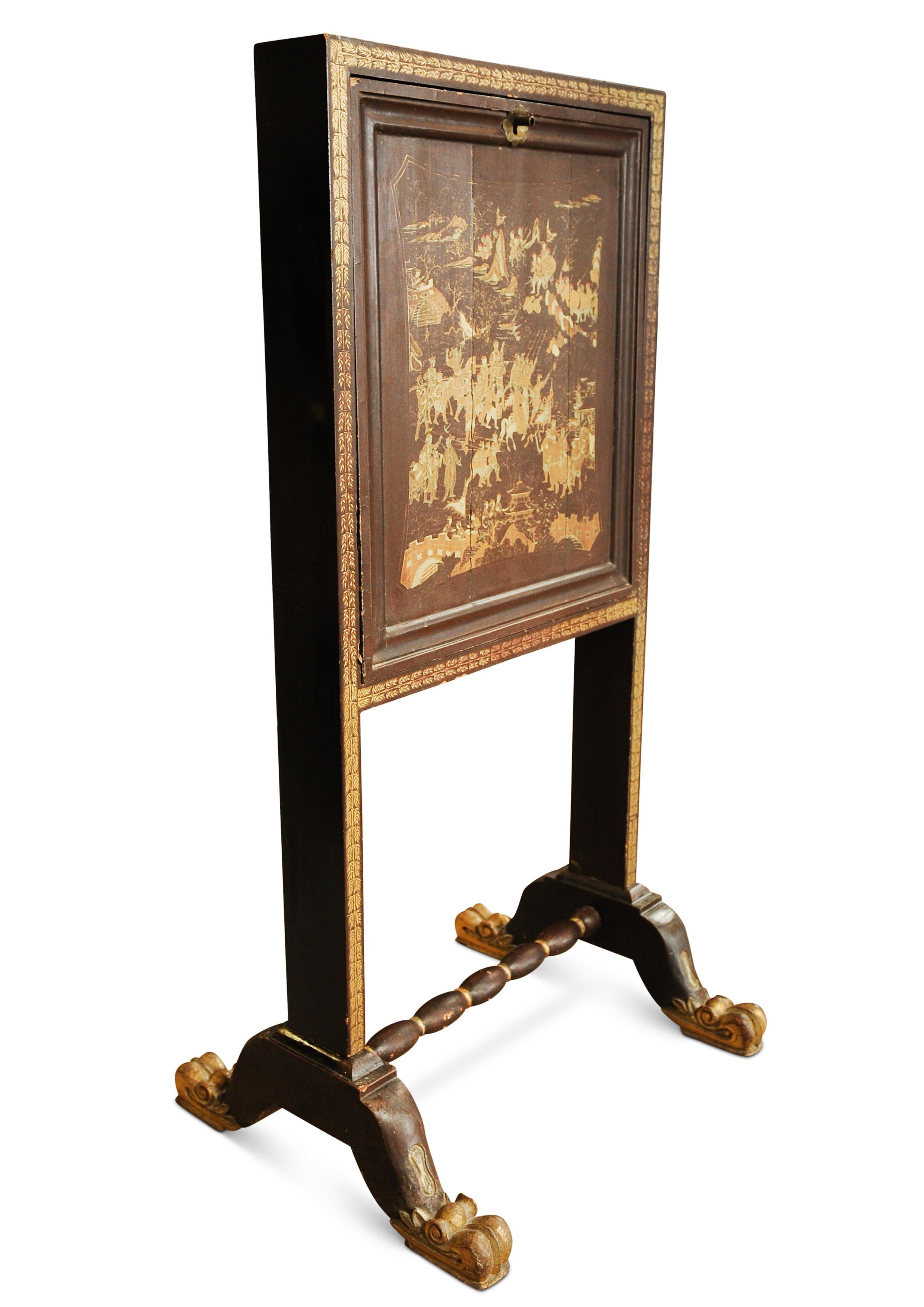 Chinese Export A Beautiful & Rare Napoleon III 19th Century, Chinese Lacquer & Gilt Secretaire For Sale