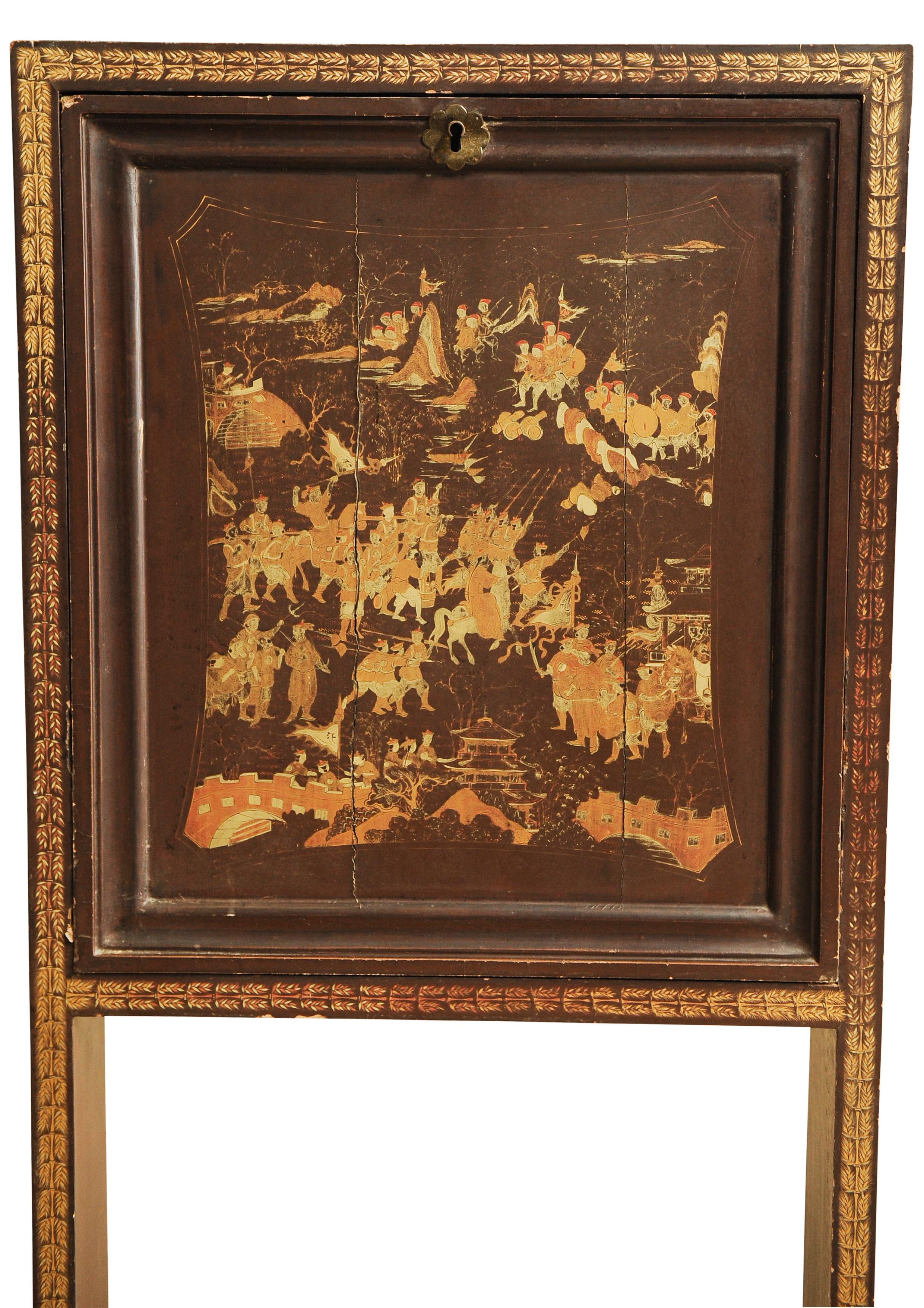 Hand-Painted A Beautiful & Rare Napoleon III 19th Century, Chinese Lacquer & Gilt Secretaire For Sale