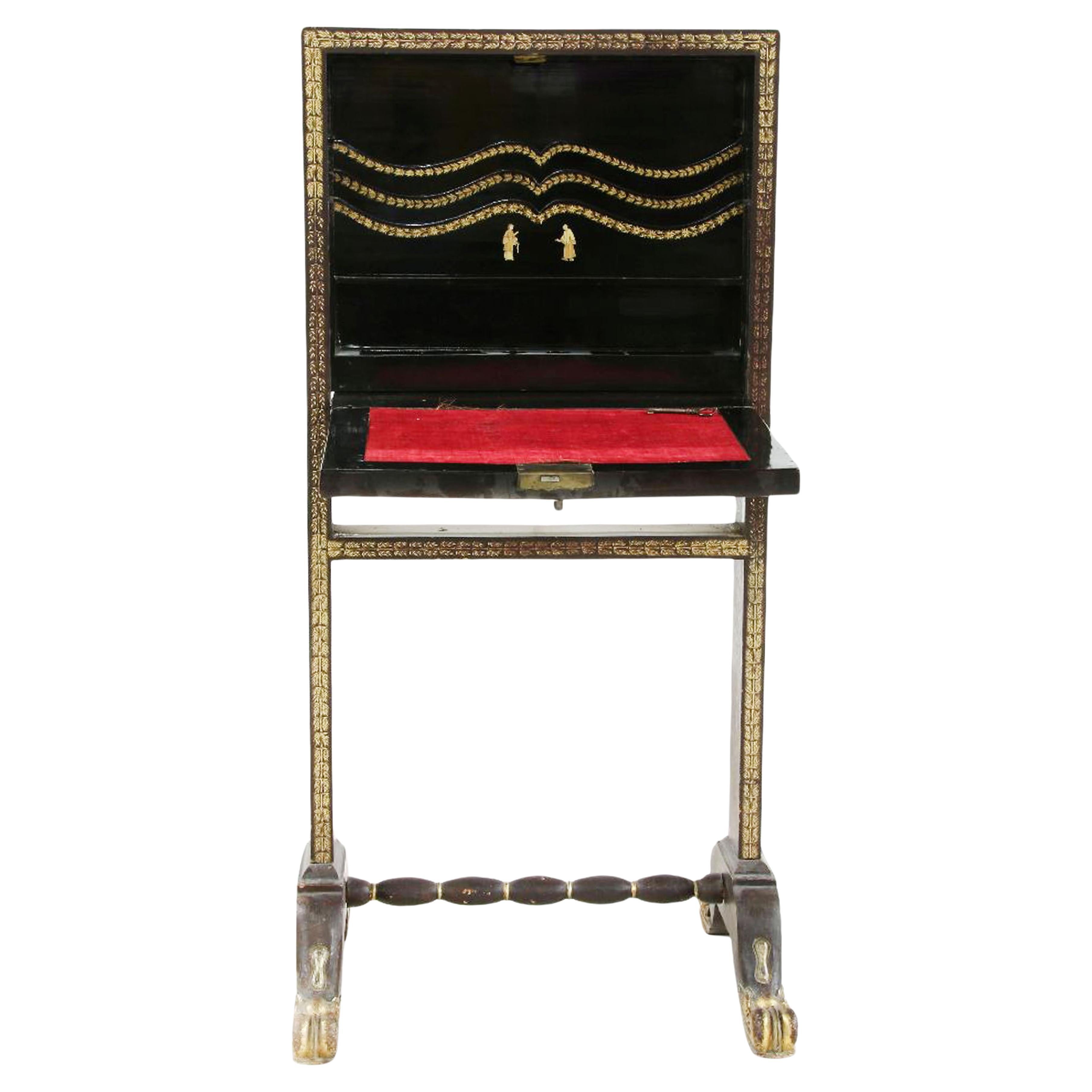 A Beautiful & Rare Napoleon III 19th Century, Chinese Lacquer & Gilt Secretaire For Sale