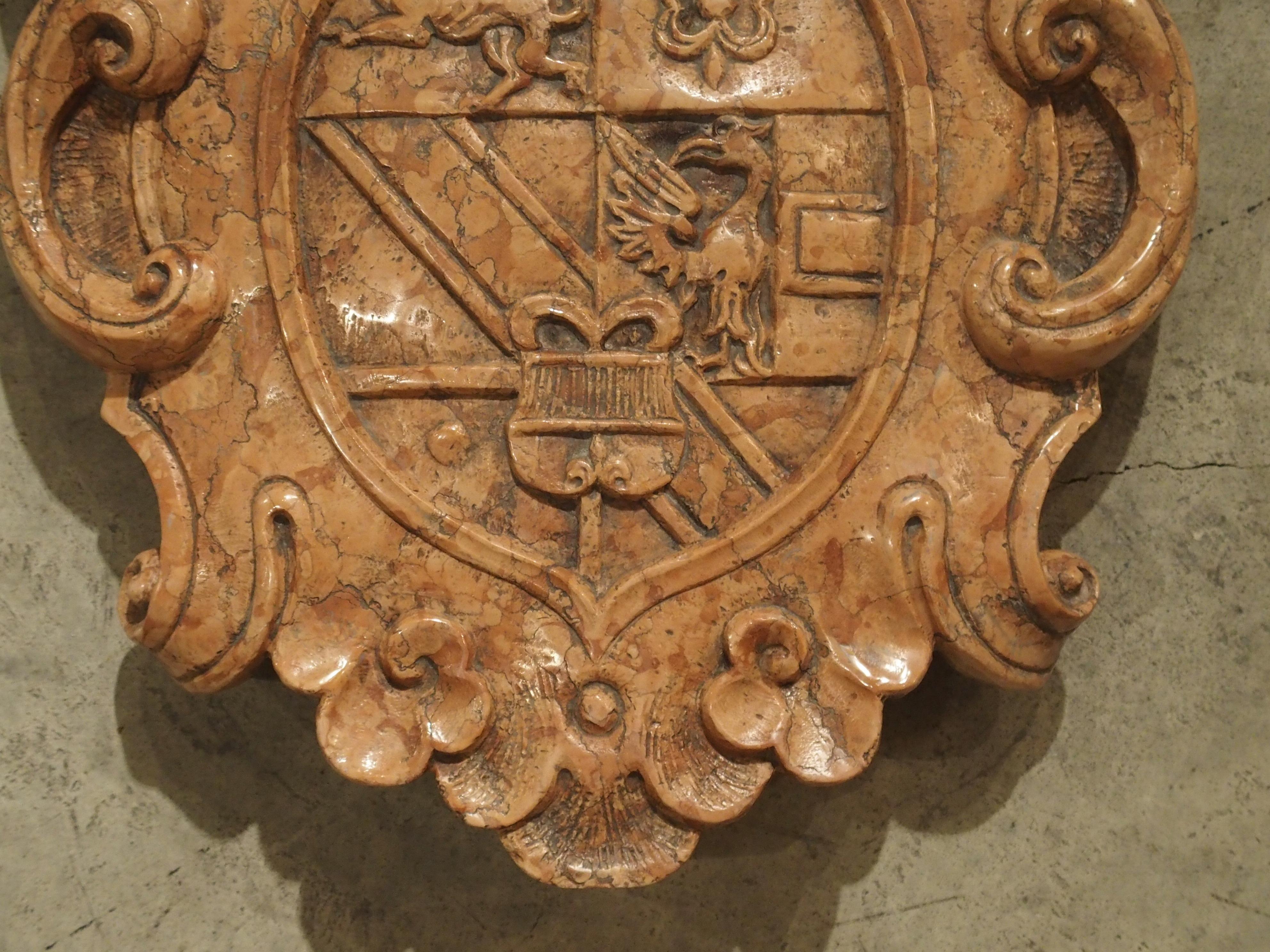 Italian Beautiful Rosso Verona Marble Coat of Arms Shield from Italy