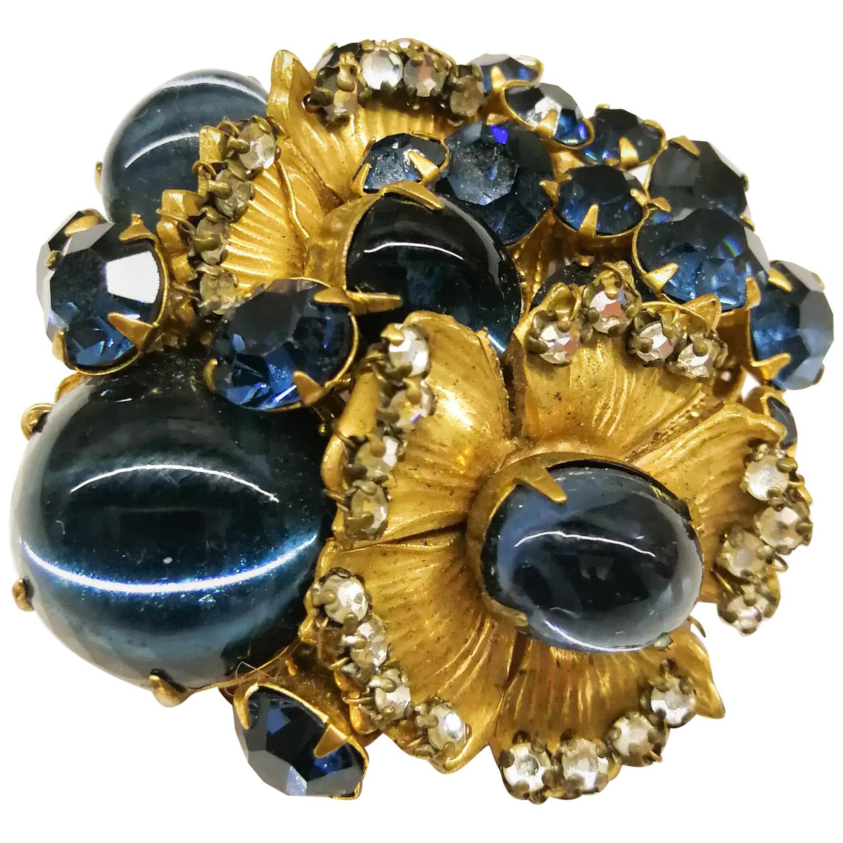 A beautiful sapphire paste and gilt metal 'cluster' brooch, De Mario, 1950s