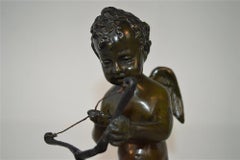 Beautiful Seated Antique Bronze Cupid Figure