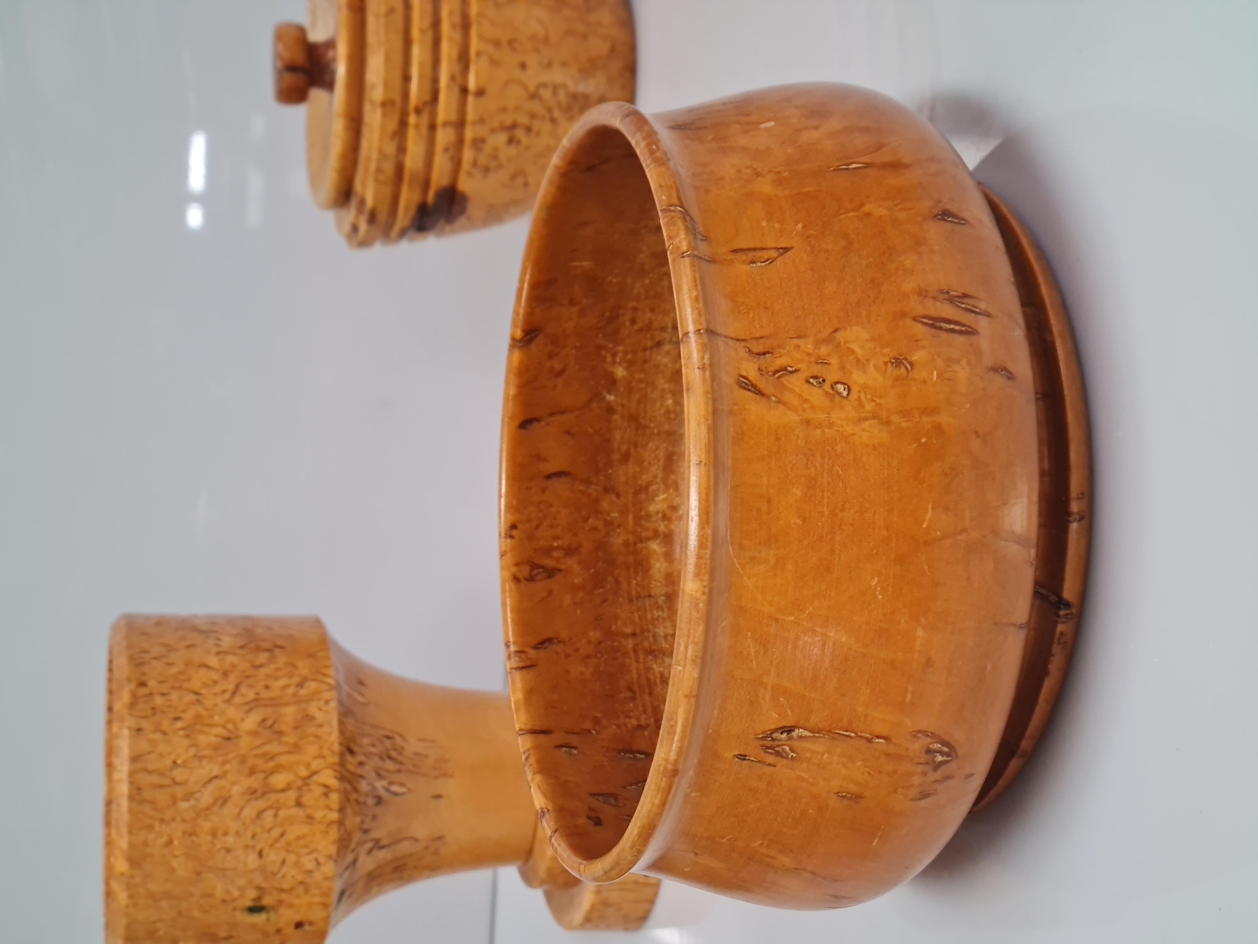 A Beautiful Set of 9 Unique Curly Birch Cases and Bowls  For Sale 4