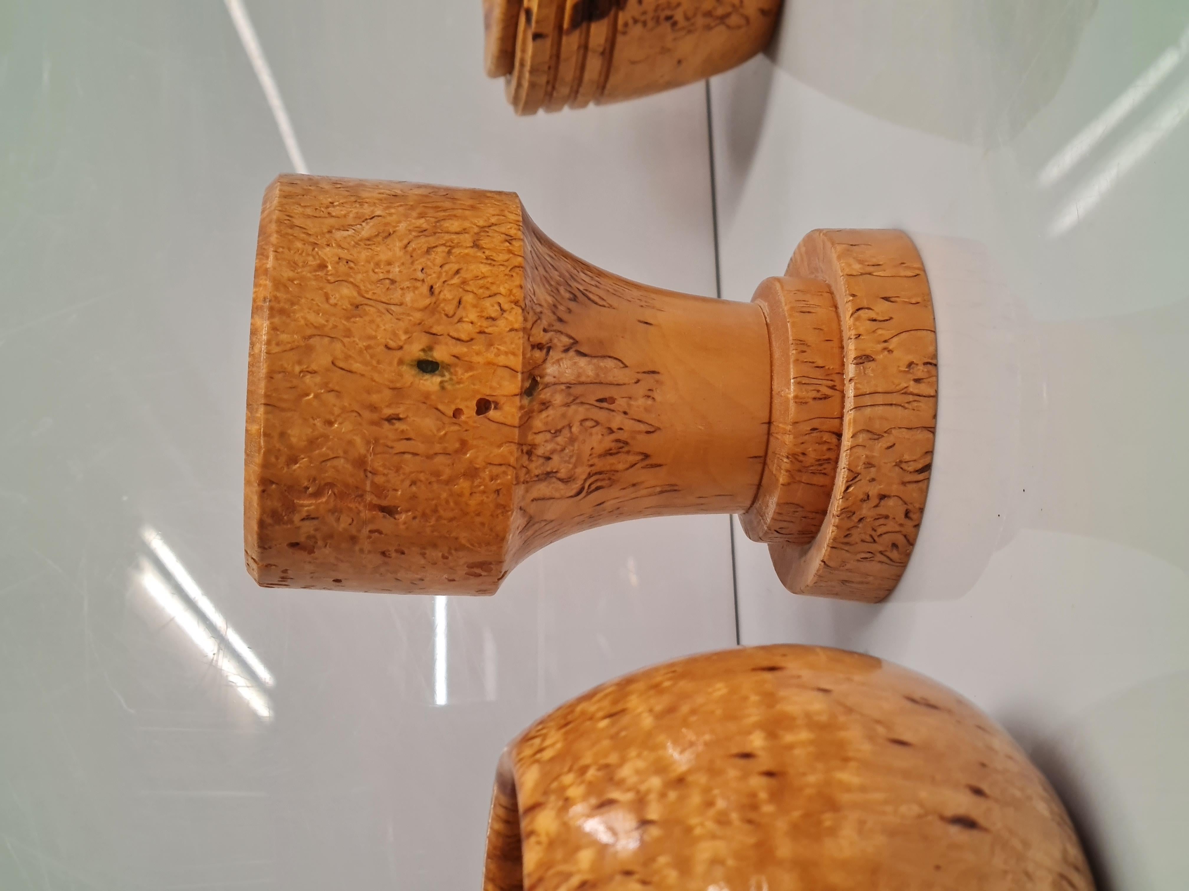 20th Century A Beautiful Set of 9 Unique Curly Birch Cases and Bowls  For Sale