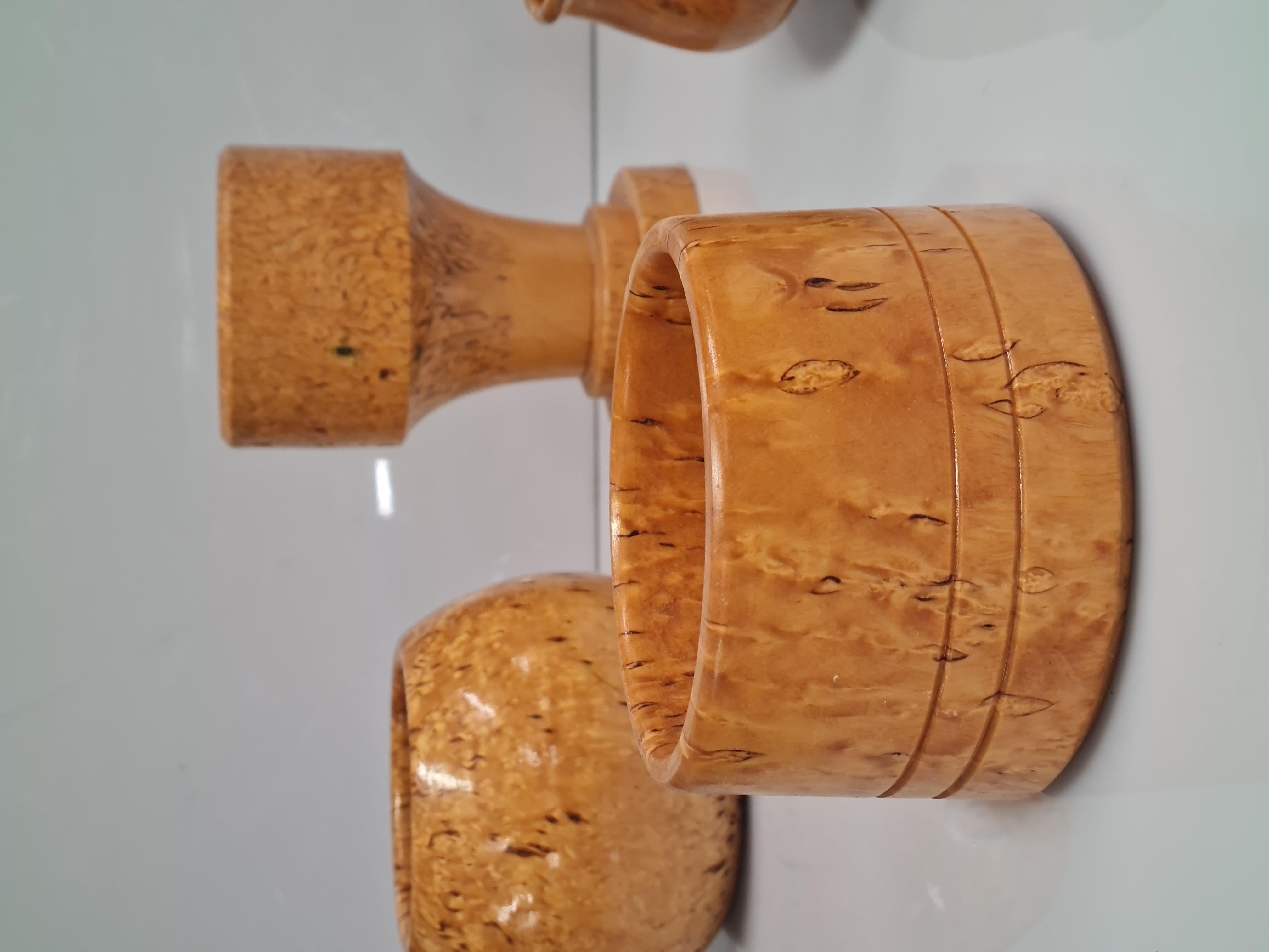A Beautiful Set of 9 Unique Curly Birch Cases and Bowls  For Sale 1