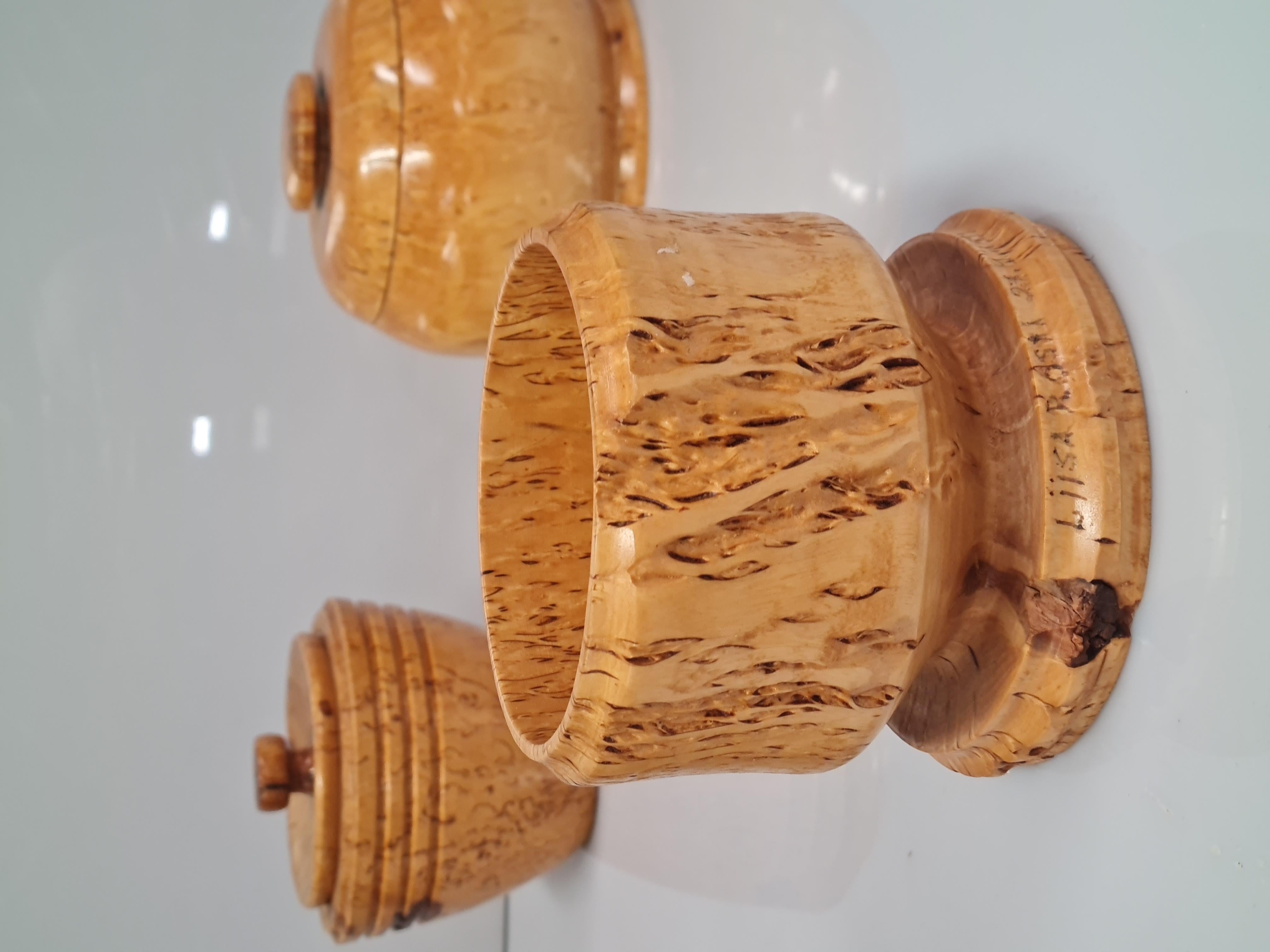 A Beautiful Set of 9 Unique Curly Birch Cases and Bowls  For Sale 3