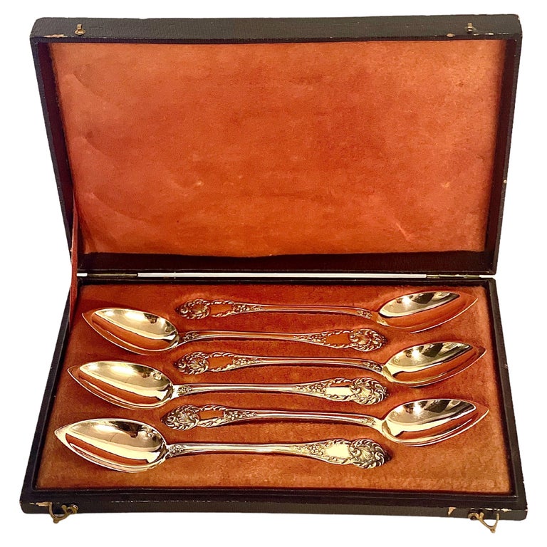 Set of Six French Vermeil Coffee Spoons For Sale at 1stDibs