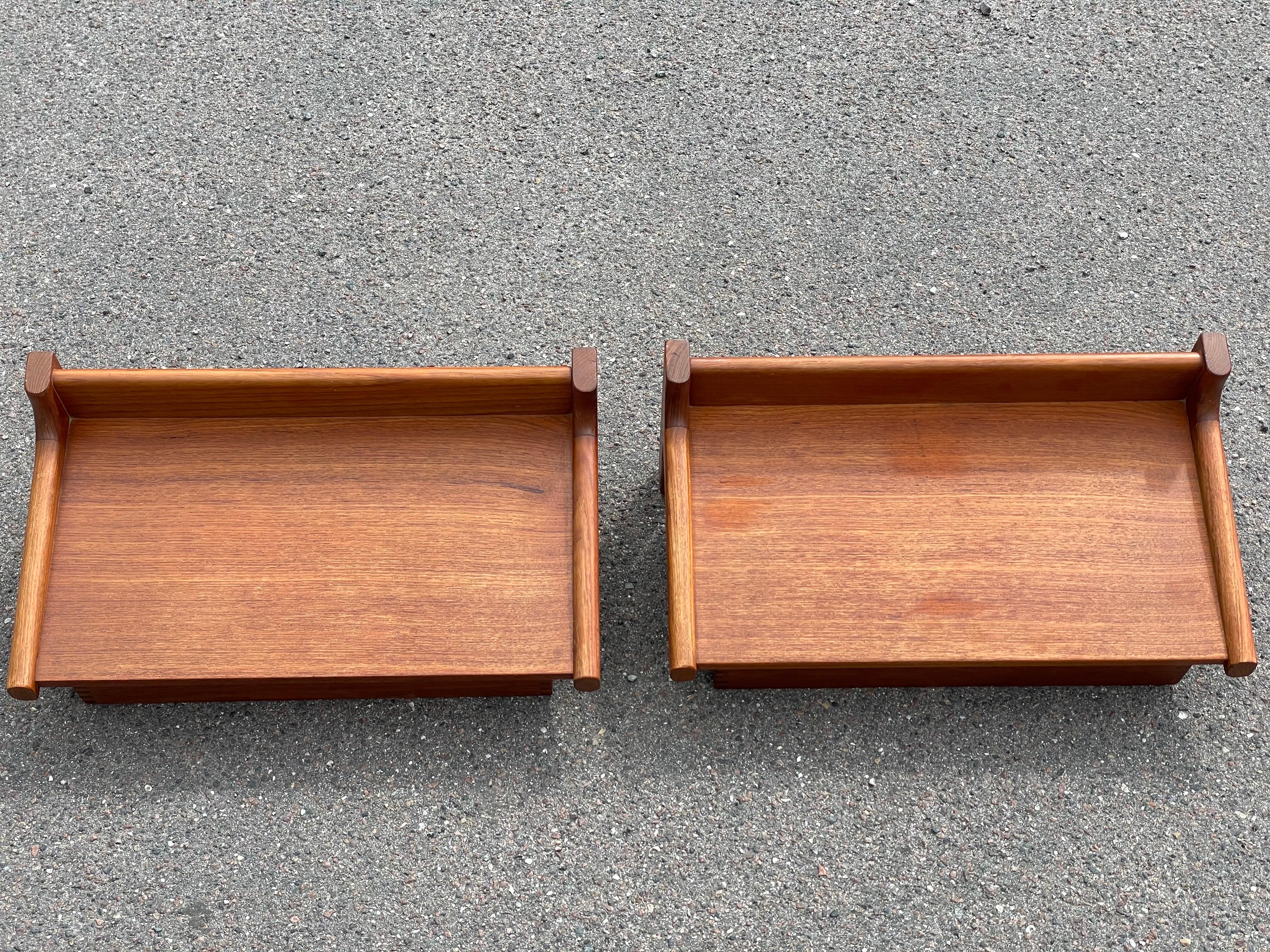 Teak A beautiful set of Kai Kristiansen teak floating nightstands from the 1960´s For Sale