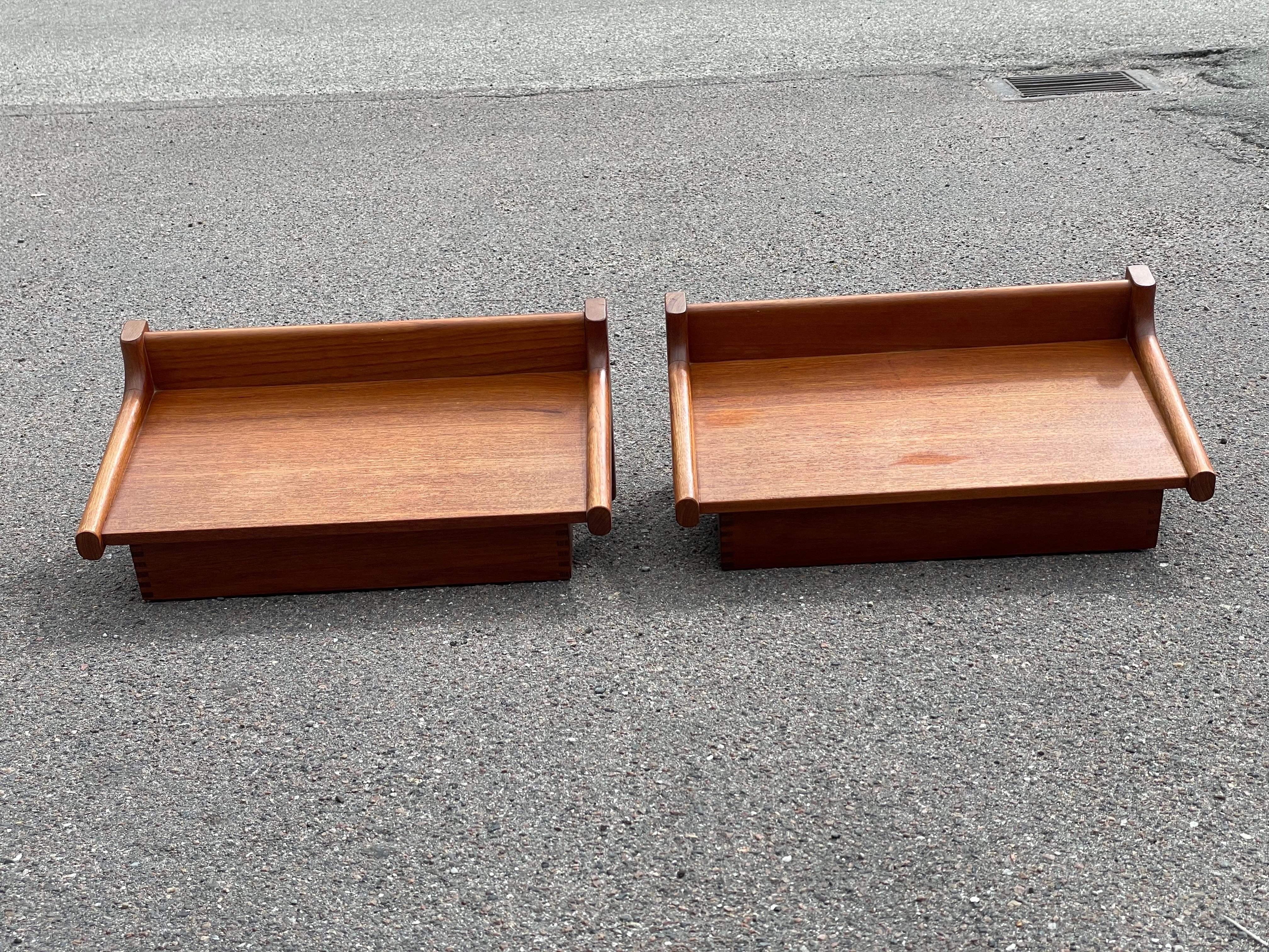 A beautiful set of Kai Kristiansen teak floating nightstands from the 1960´s For Sale 1