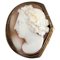Antique A beautiful shell cameo mounted in golden metal, England 1880.