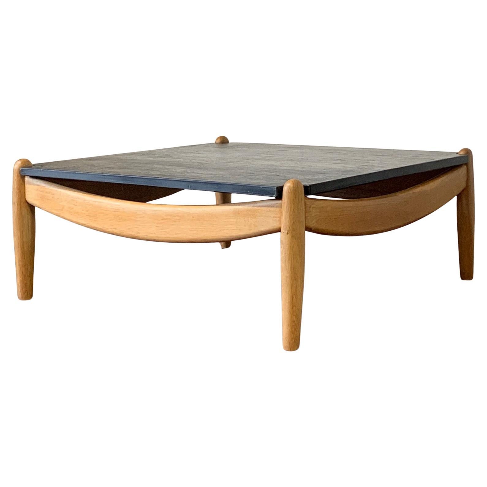A Beautiful Slate and Oak Coffee Table by Carl Straub, Circa 1960’s For Sale