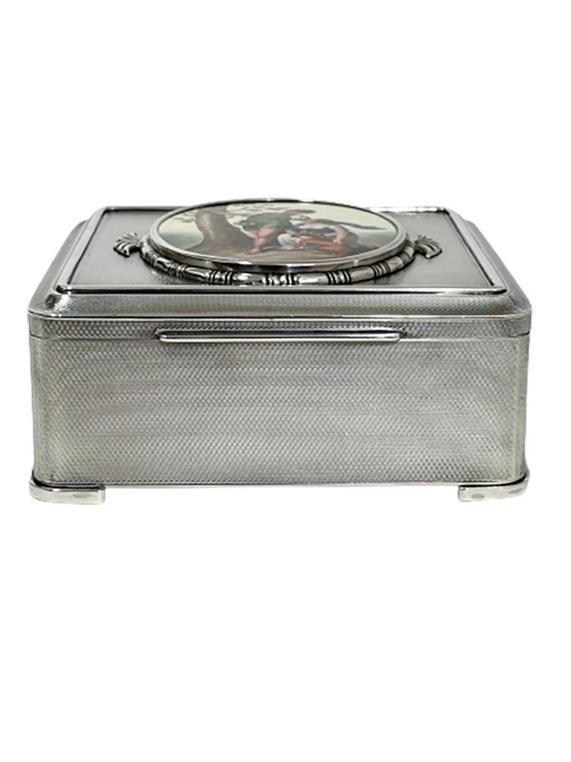 20th Century Beautiful Square Guilloche Silver Jewelry Box by Emil Brenk, Germany, ca 1910 For Sale