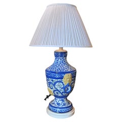 Beautiful Large Antique, Hand-Painted Ceramic Lamp